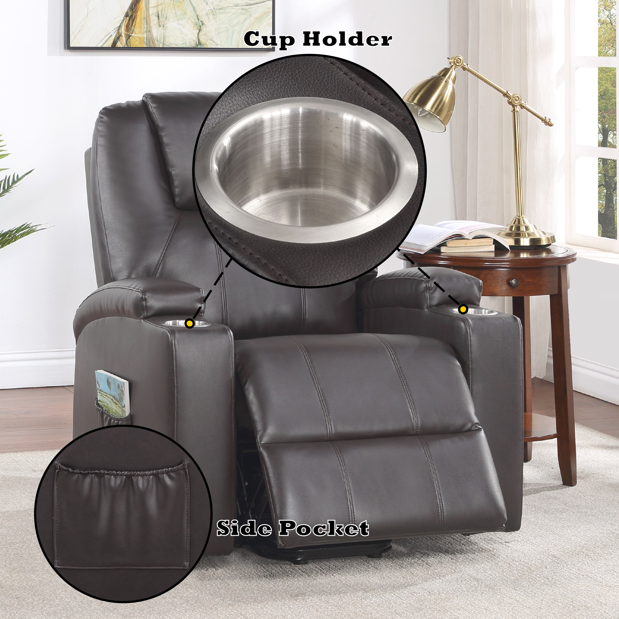 Brown Leather Recliner Aire W Power Lift & Massage — photo 4