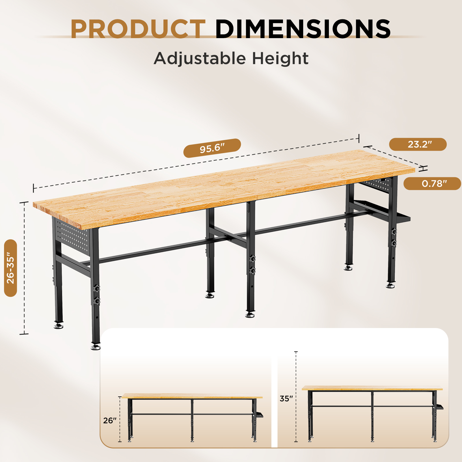 96 Adjustable Workbench with Side Pegboard — photo 3