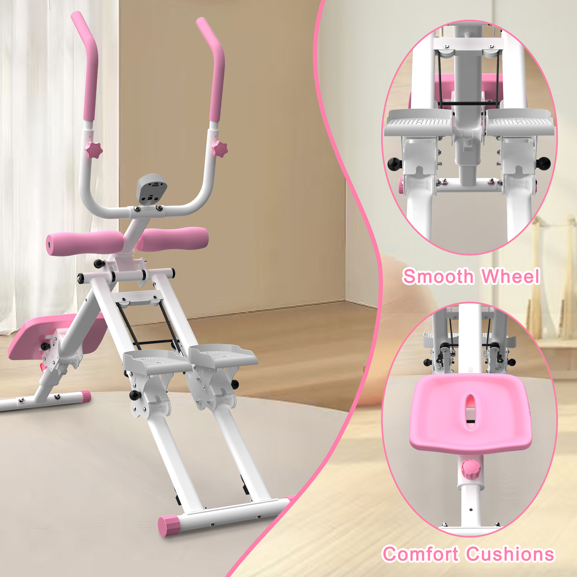 Multifunctional 2-In-1 Stair Stepper And Ab Workout Machine Pink