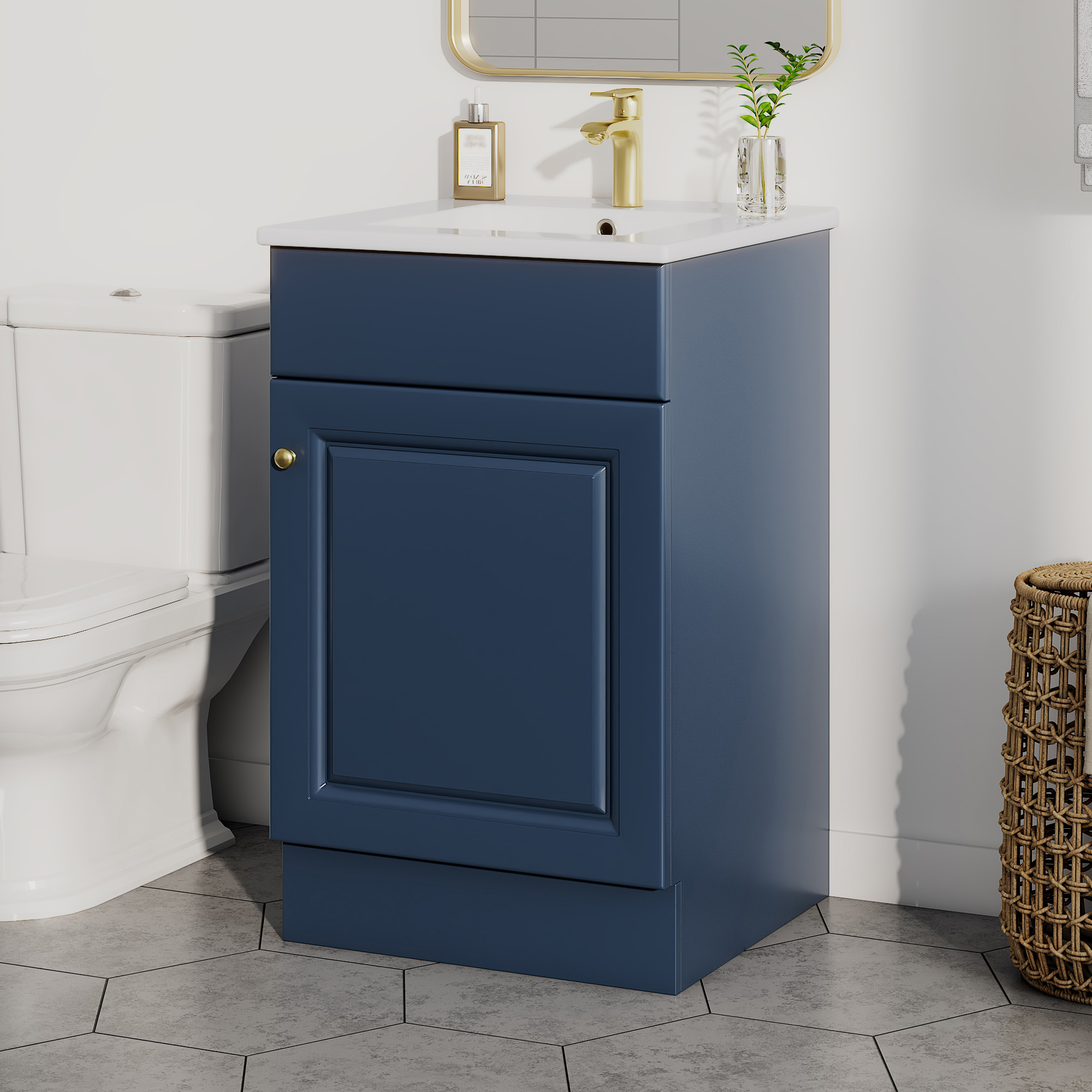 Video 20  Bathroom Vanity With Sink, Vanity Cabinet With Door Shelf And Adjustable Shelf, Blue