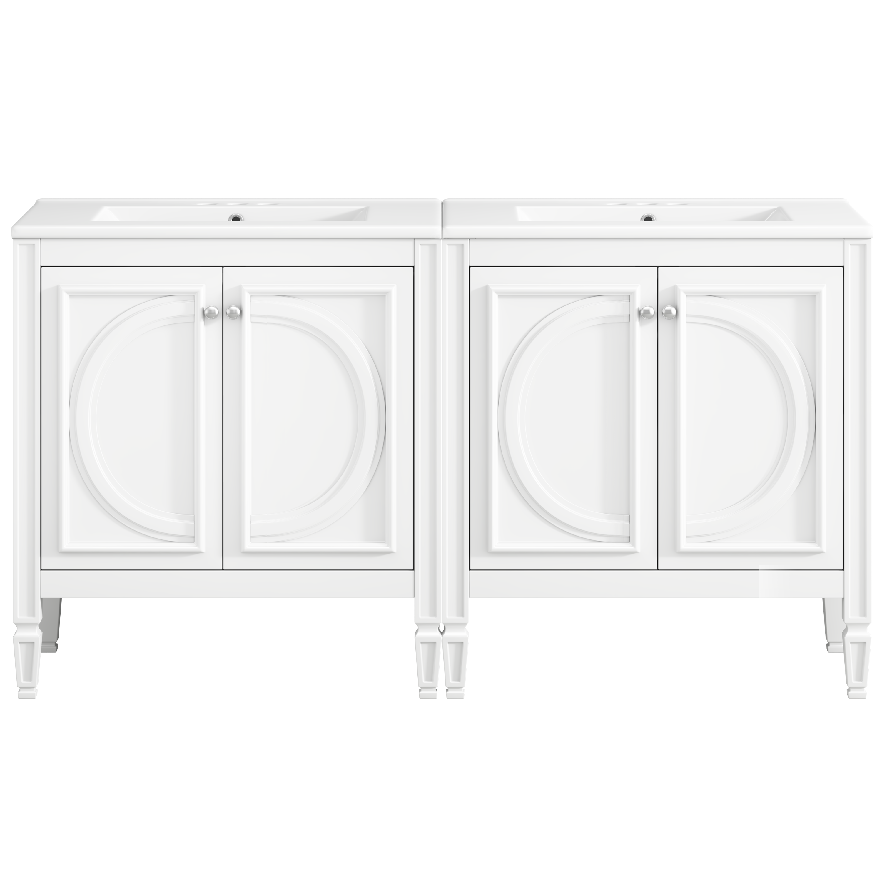 Video  60  Bathroom Vanity With Double Sink Combo Set, Ceramic Sink, Soft Close Doors With Shelf, Storage Drawer, White