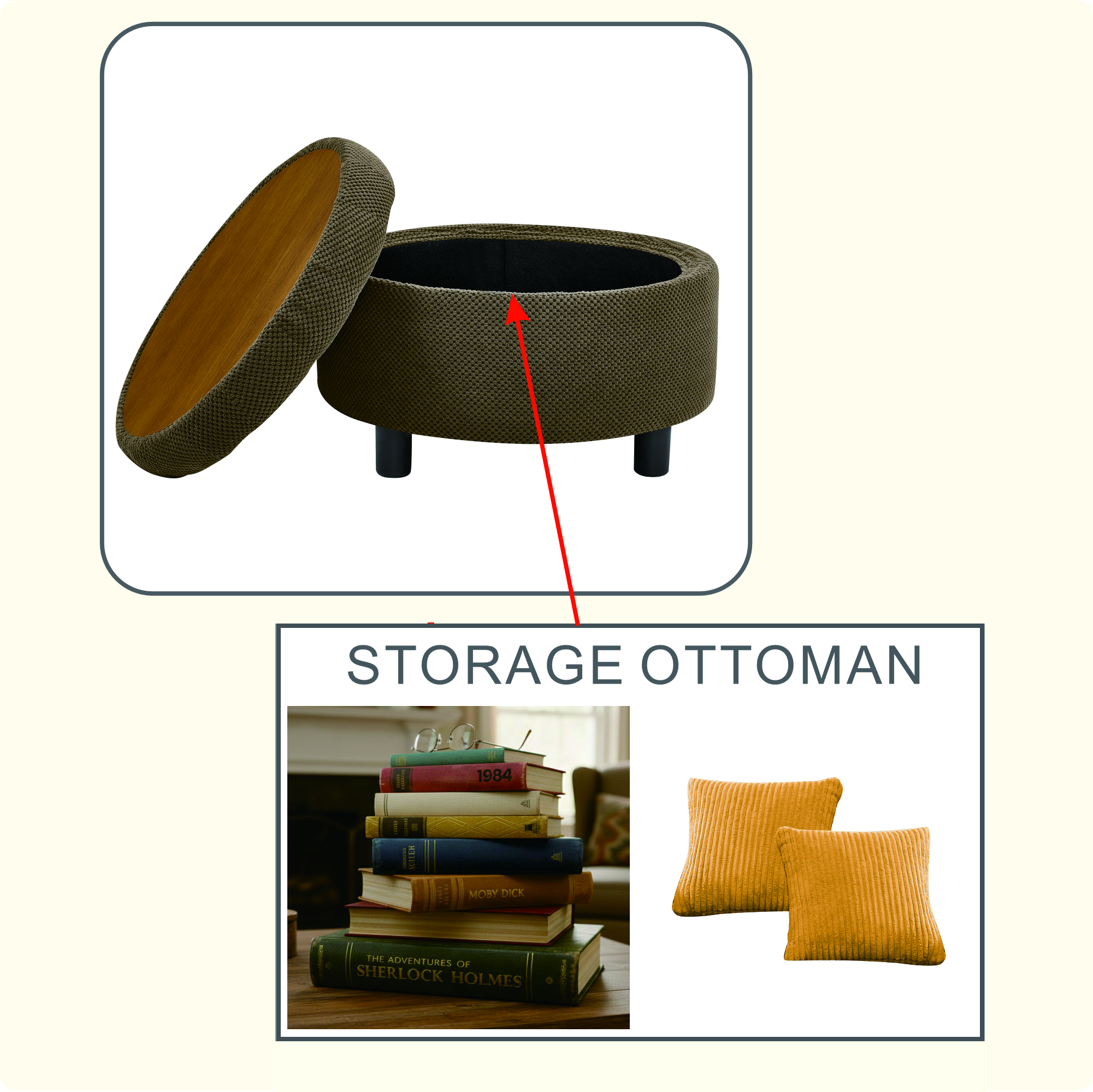 Round Storage Ottoman with Tray, picture 4 of 4