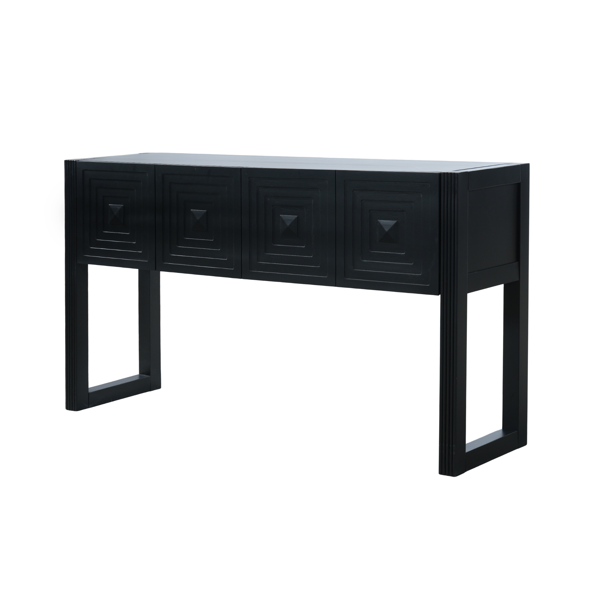 Video  Geometric Carved Console Table With 3 Soft-Close Drawers, Fluted Leg Details, Entryway Sofa Table For Living Room Hallway, Black
