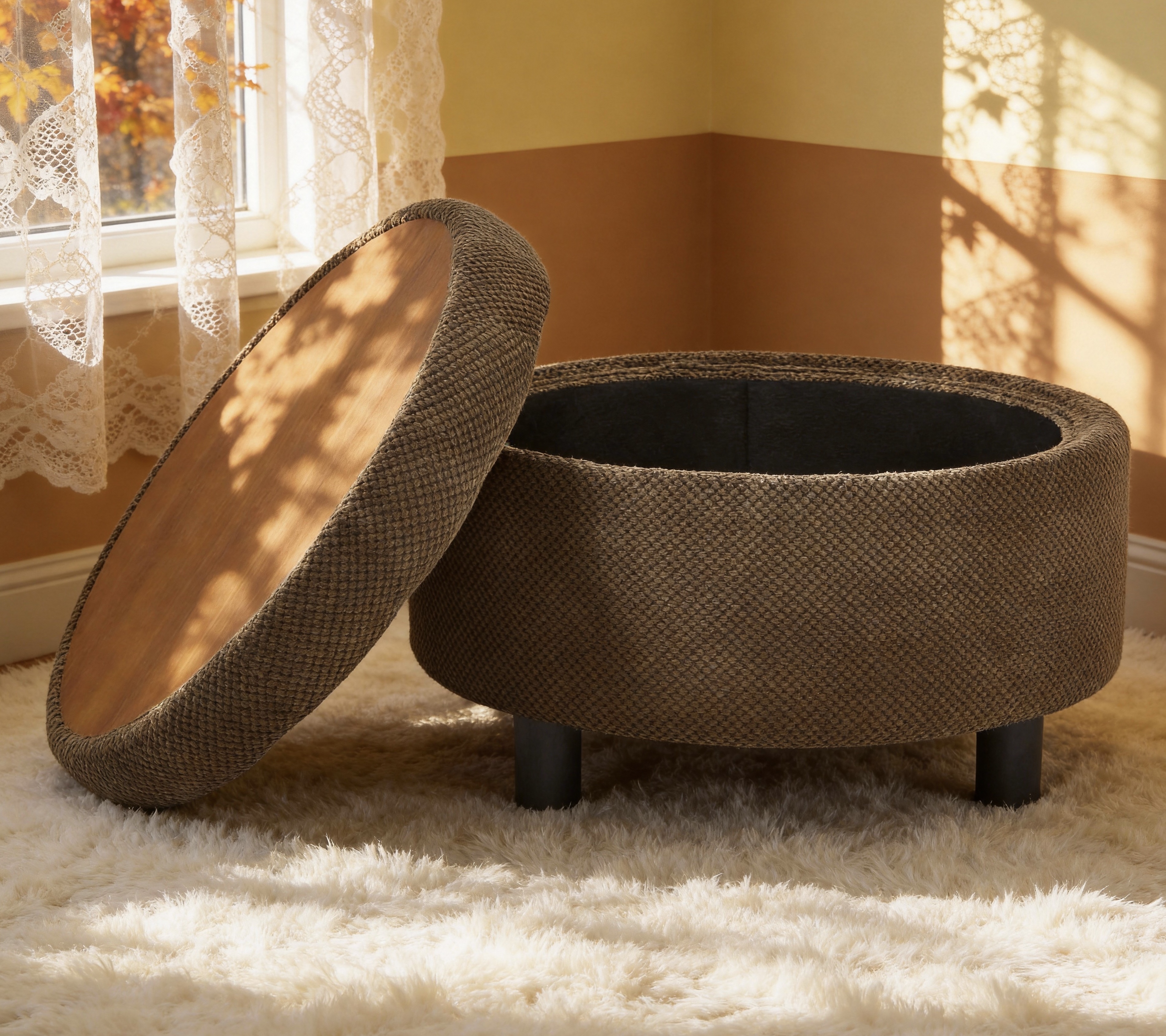 Round Storage Ottoman with Tray, picture 2 of 4