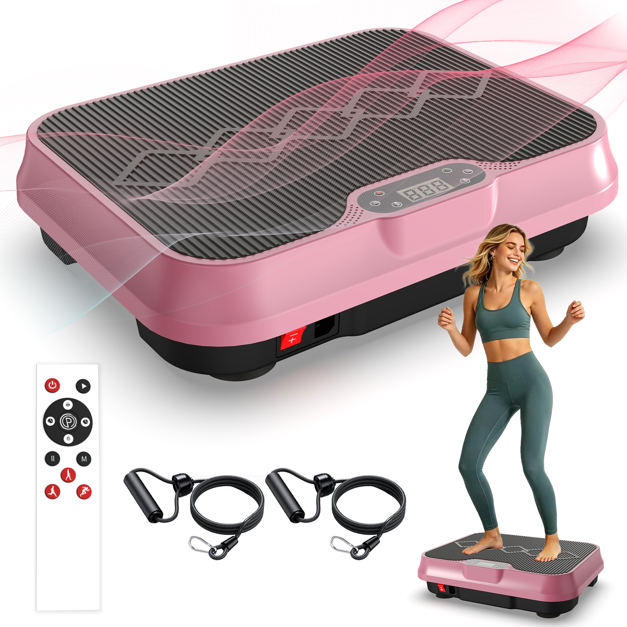 Vibration Plate Exercise Machine, Whole Body Workout Platform With Remote Control, Resistance Bands, Vibration Platform For Home Gym