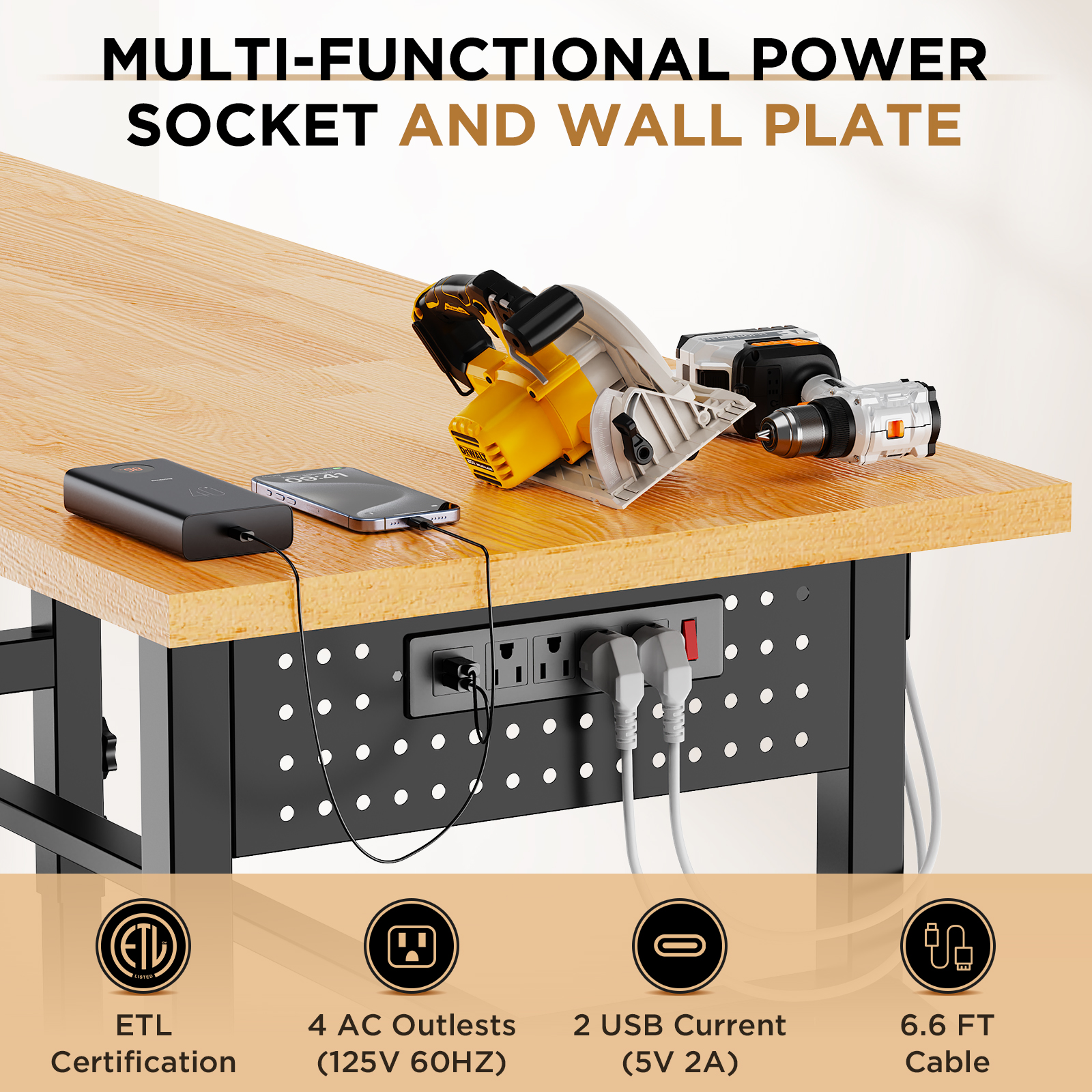 96 Adjustable Workbench with Side Pegboard — photo 4