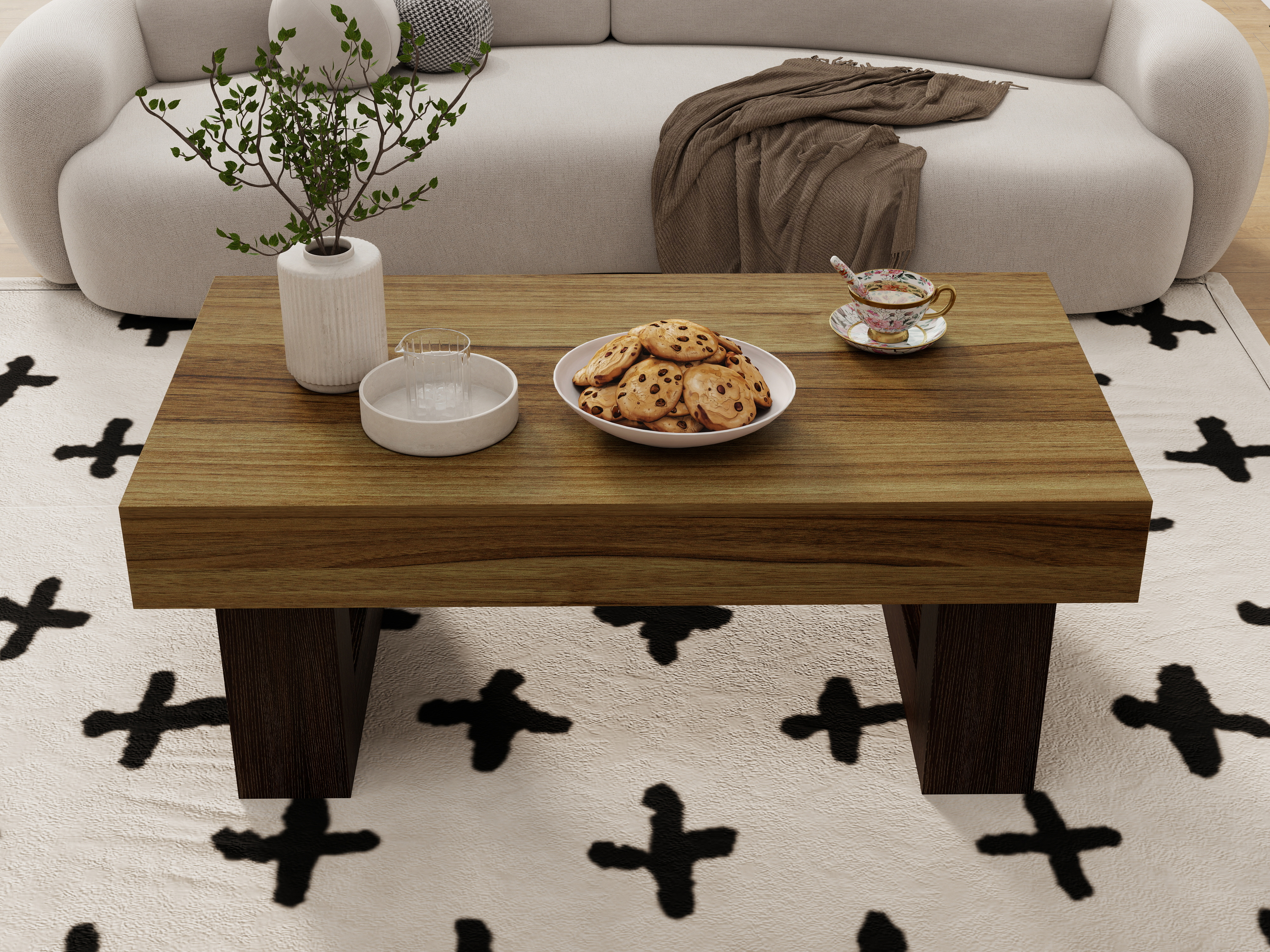 42 Inch Wood Rectangular Coffee Table, All MDF Farmhouse Accent Center Low Cocktail Tea Table With Sturdy Base For Living Room-Rustic Brown