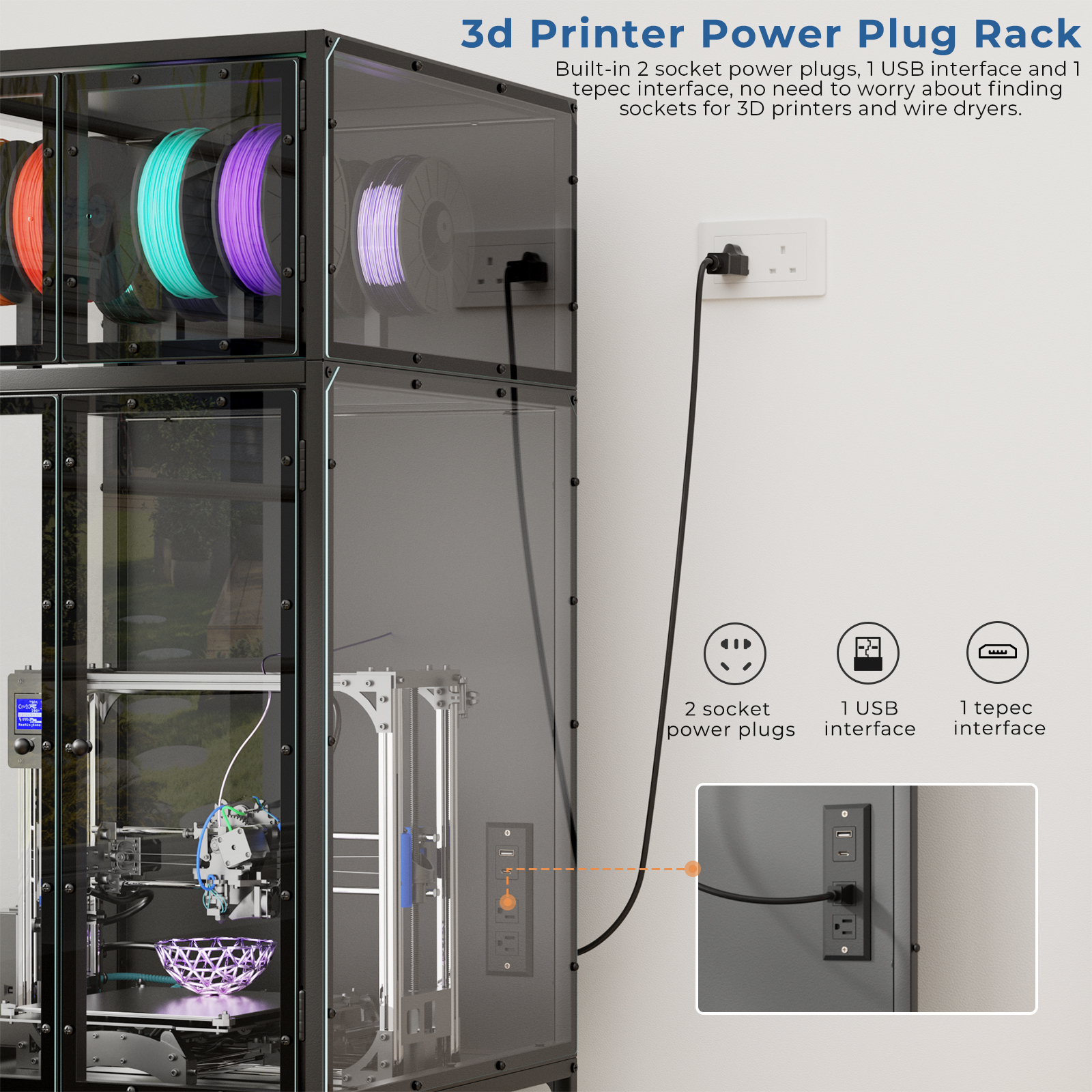 3D Printer Cabinet With Double Layer 3D Printer Filament Storage Rack, T-Shaped Filament Bar & Noise-Reducing, Dust-Proof Design, Suitable For Studio, Office Storage And Organization