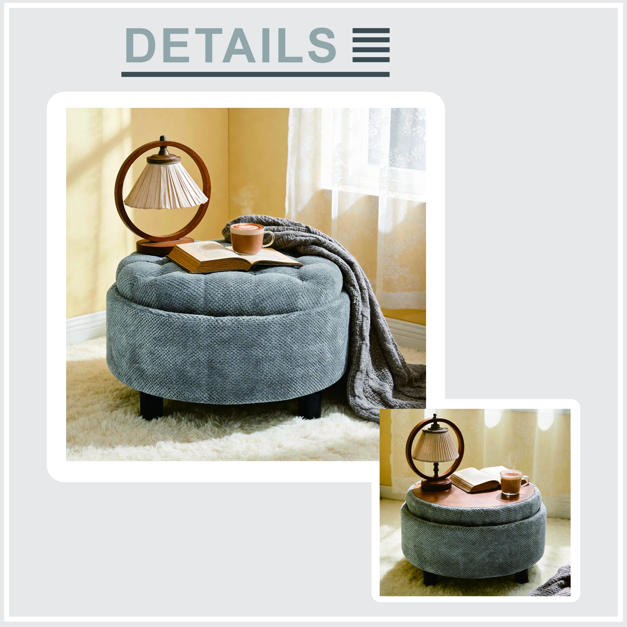 Round Storage Ottoman with Tray, picture 4 of 4