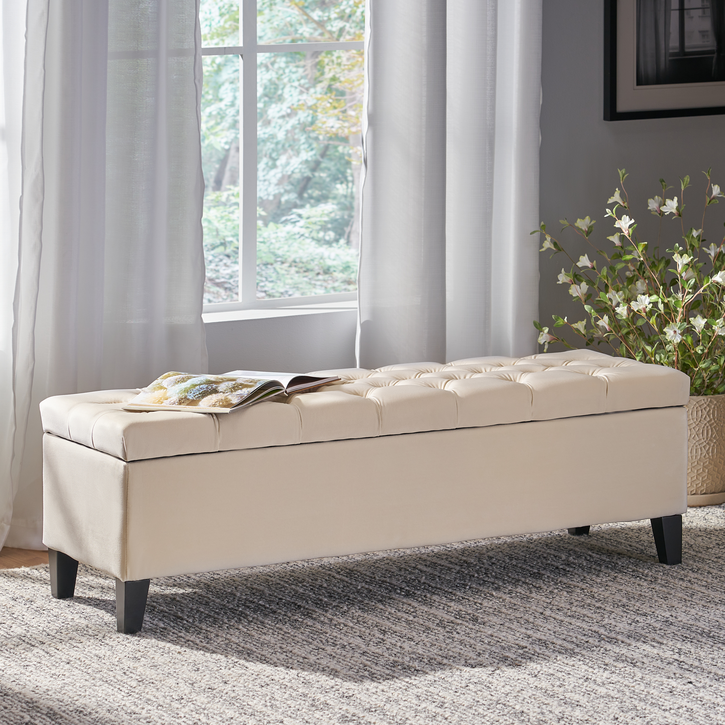 Button-Tufted Storage Ottoman, picture 2 of 3