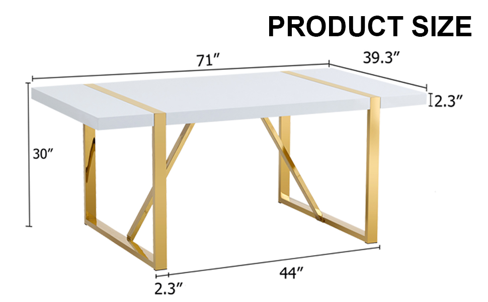 Industrial Rectangular MDF Material White Dining Table, Equipped With A 2.3-inch Thick Tabletop And Golden Metal Legs, Used For Writing Desks, Restaurants, And Living Rooms71x39.3 X30