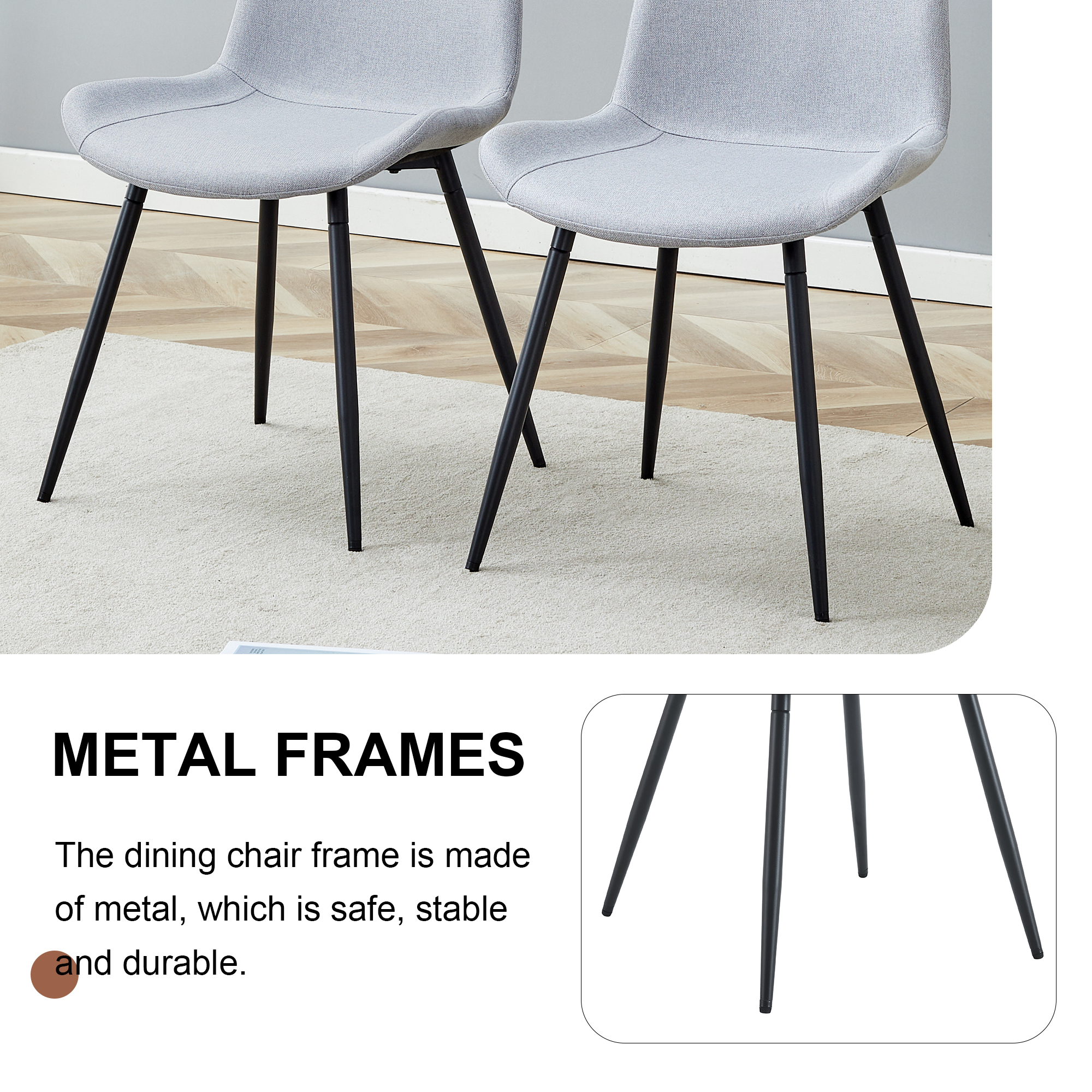 Comfortable Linen-Cotton Dining Chair Set - Six Pieces In Light Gray.Integrated Seat And Backrest,Linen-Cotton Material,Curved Widened Cushion Design For More Comfort.