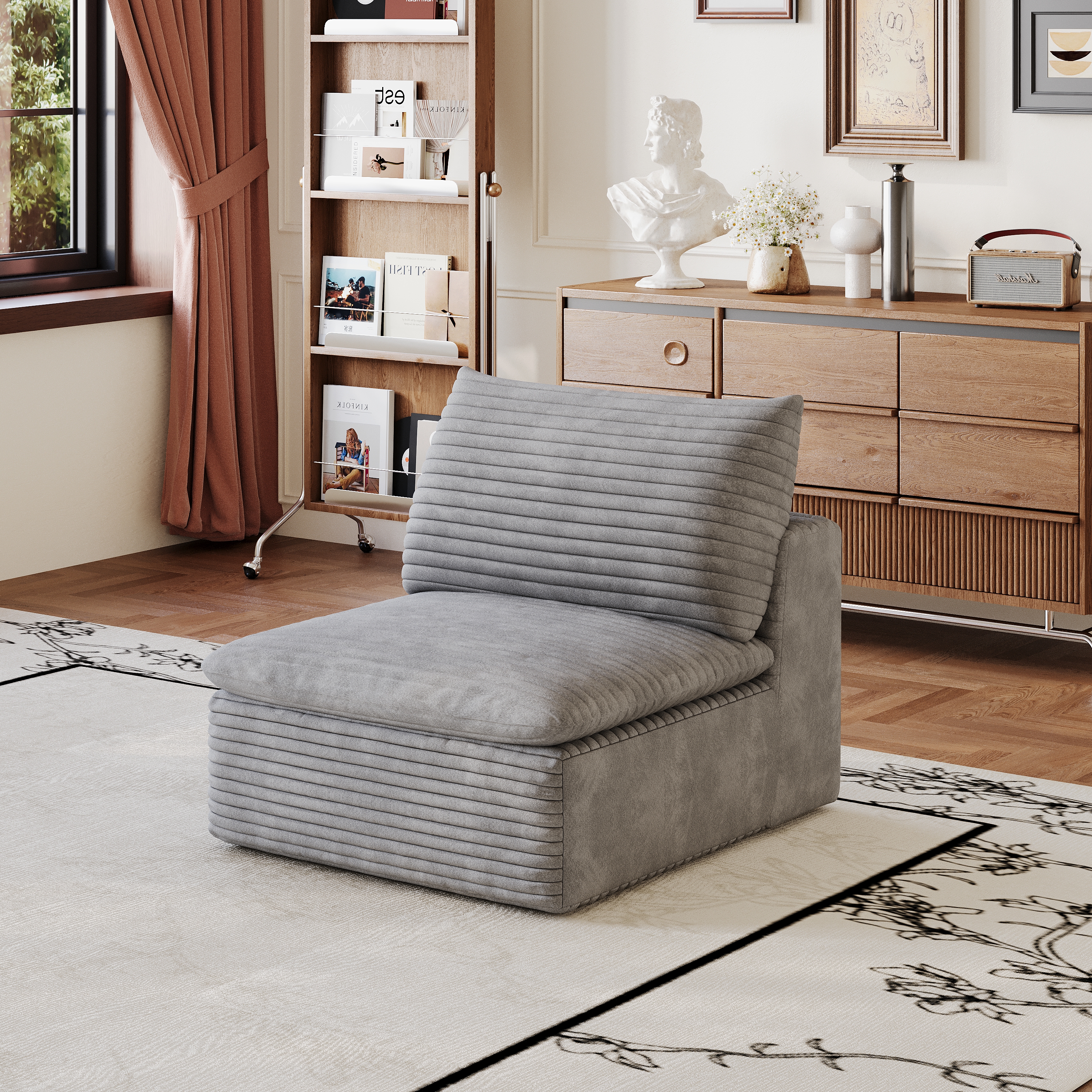 1 Middle Seat 1 Ottoman,Grey