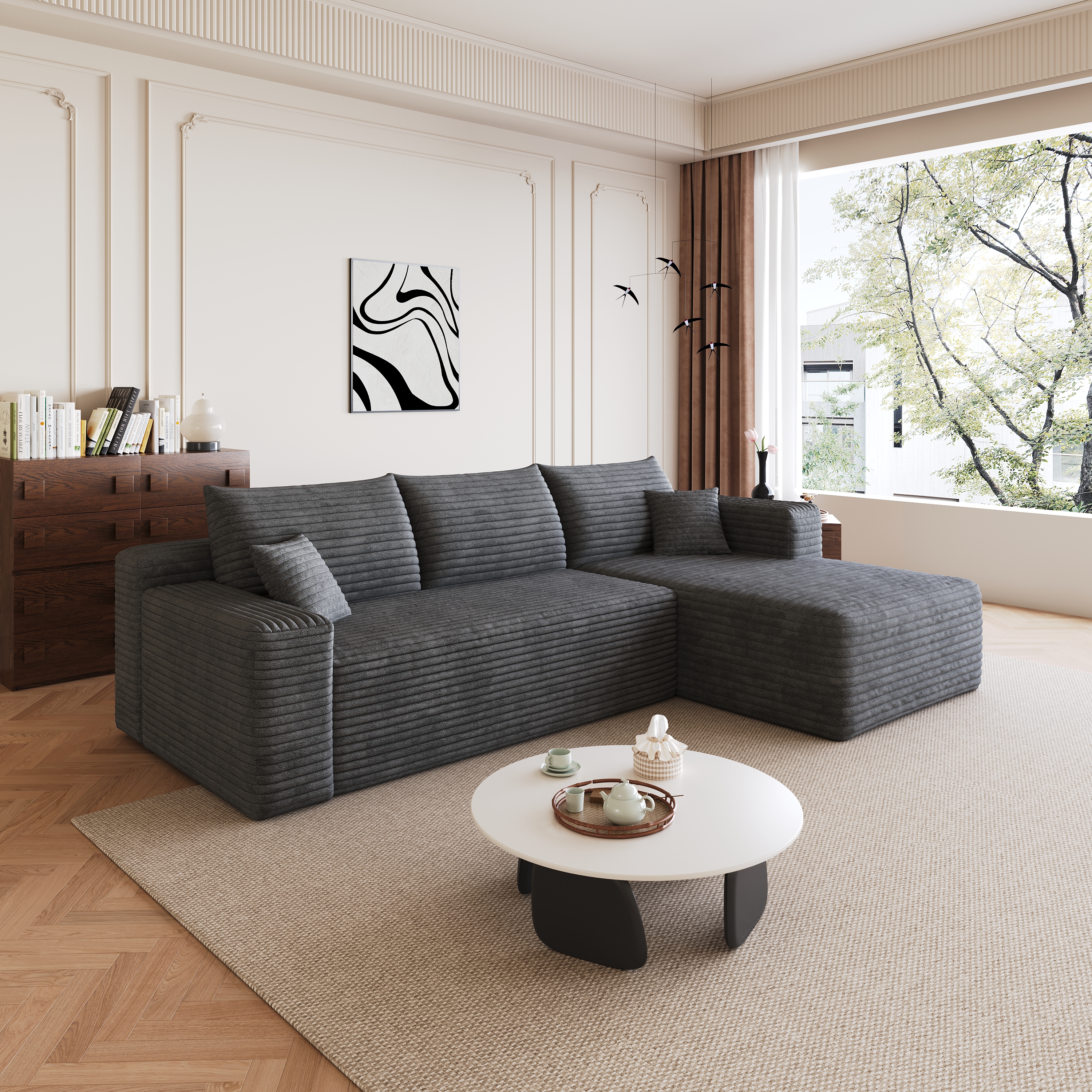 95  Cloud Sectional Sofa,Modern Minimalist Upholstered Couches, Comfort U Shaped Sofa For Living Room,Deep Seat Corner Couch,No Assembly Required,Dark Grey   Plush Corduroy Fabric