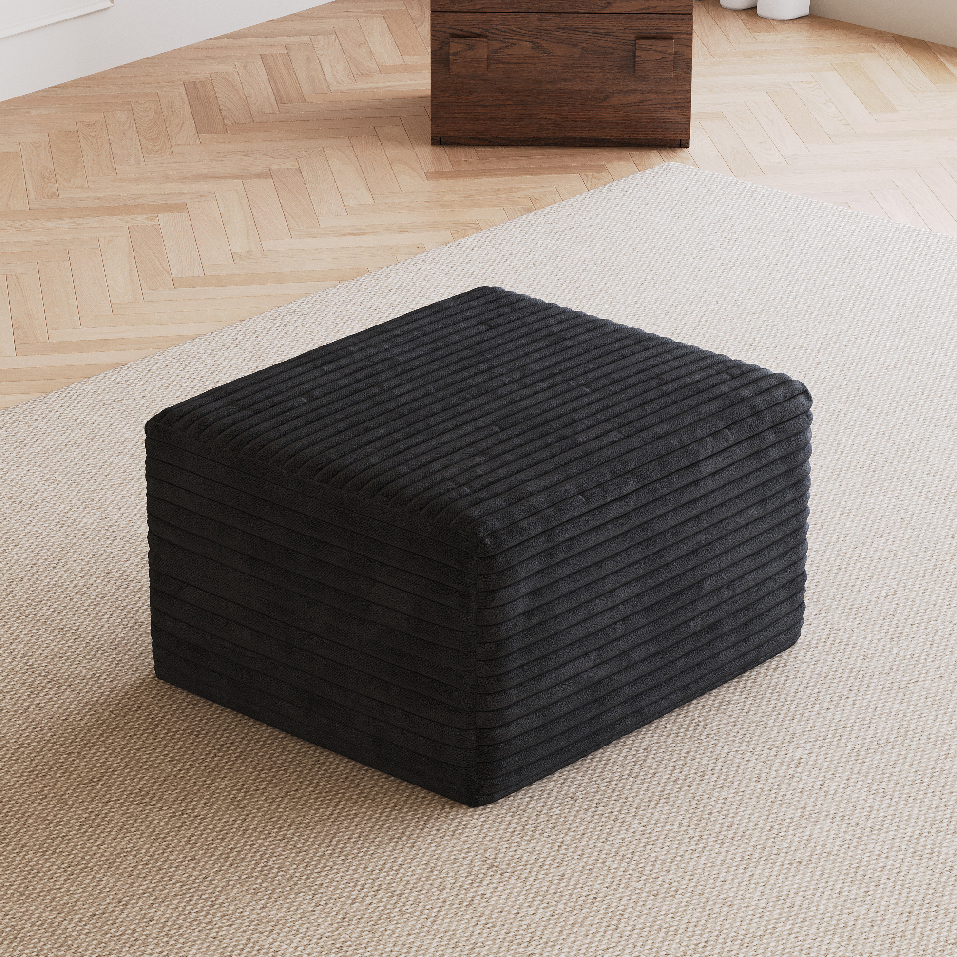 Sofa Ottoman ,No Assembly Required,Black Plush Corduroy Fabric