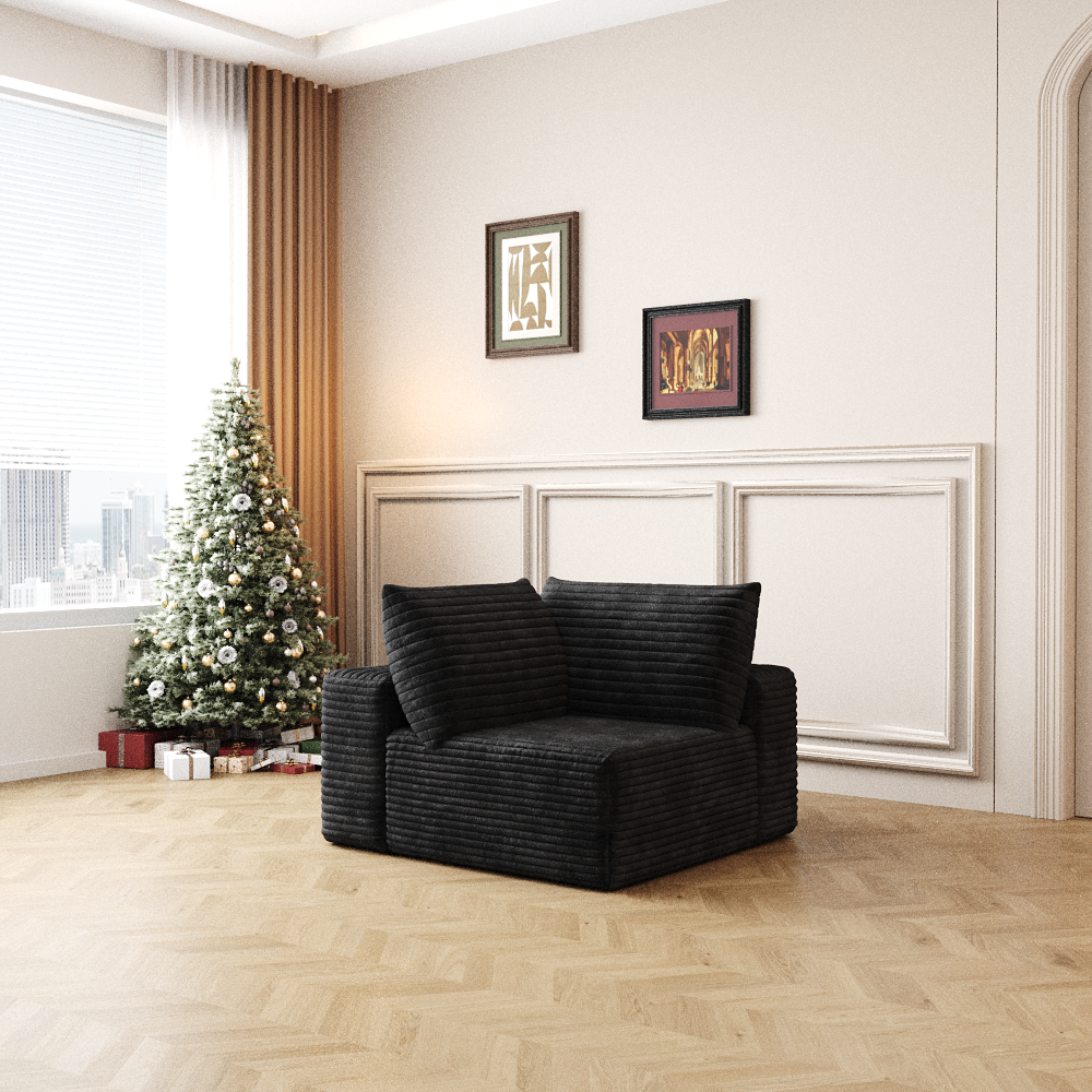 Cloud Sectional Couch,Modern Modular Sofa With Deep Seat, Upholstered Couches For Living Room Bedroom,No Assembly Required,Black Plush Corduroy Fabric