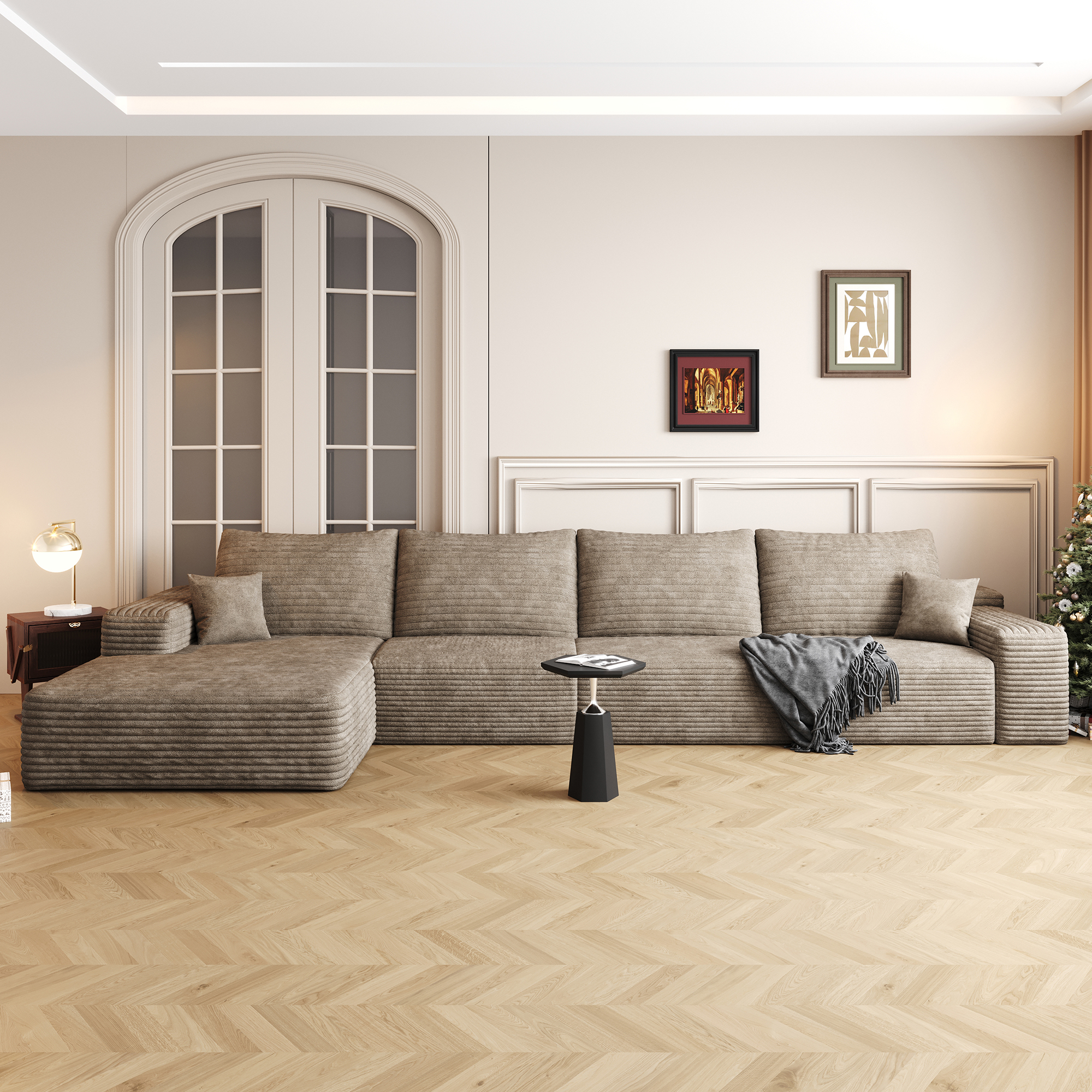 135  Cloud Sectional Couch With L-Shape Chaise,Modern Modular Sofa With Deep Seat, Upholstered Couches For Living Room Bedroom,No Assembly Required,  Plush Corduroy Fabric