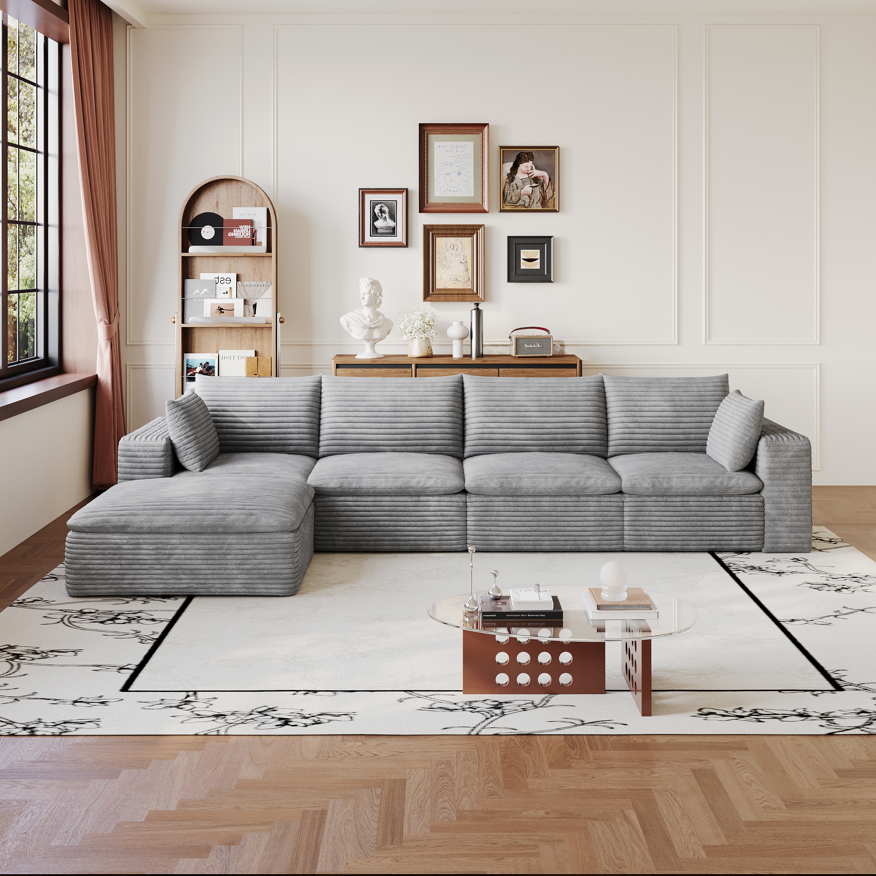 134  Cloud Sofa,Corduroy Fabric,Deep Seat Couches,Double-layer Design,Removable  Cushion,No Assembly, DIY Combination For Living Room, Bedroom,Conference Room ,Apartment,Grey