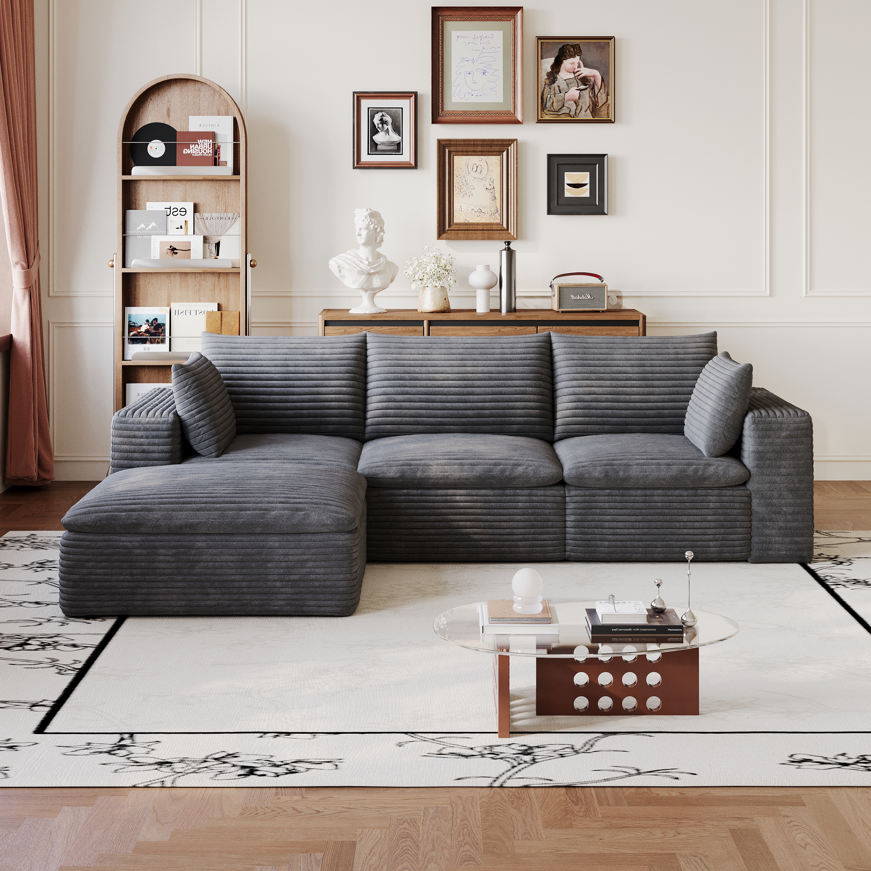 102  Cloud Sofa,Corduroy Fabric,Deep Seat Couches,Double-layer Design,Removable  Cushion,No Assembly, DIY Combination For Living Room, Bedroom,Conference Room ,Apartment,Dark Grey