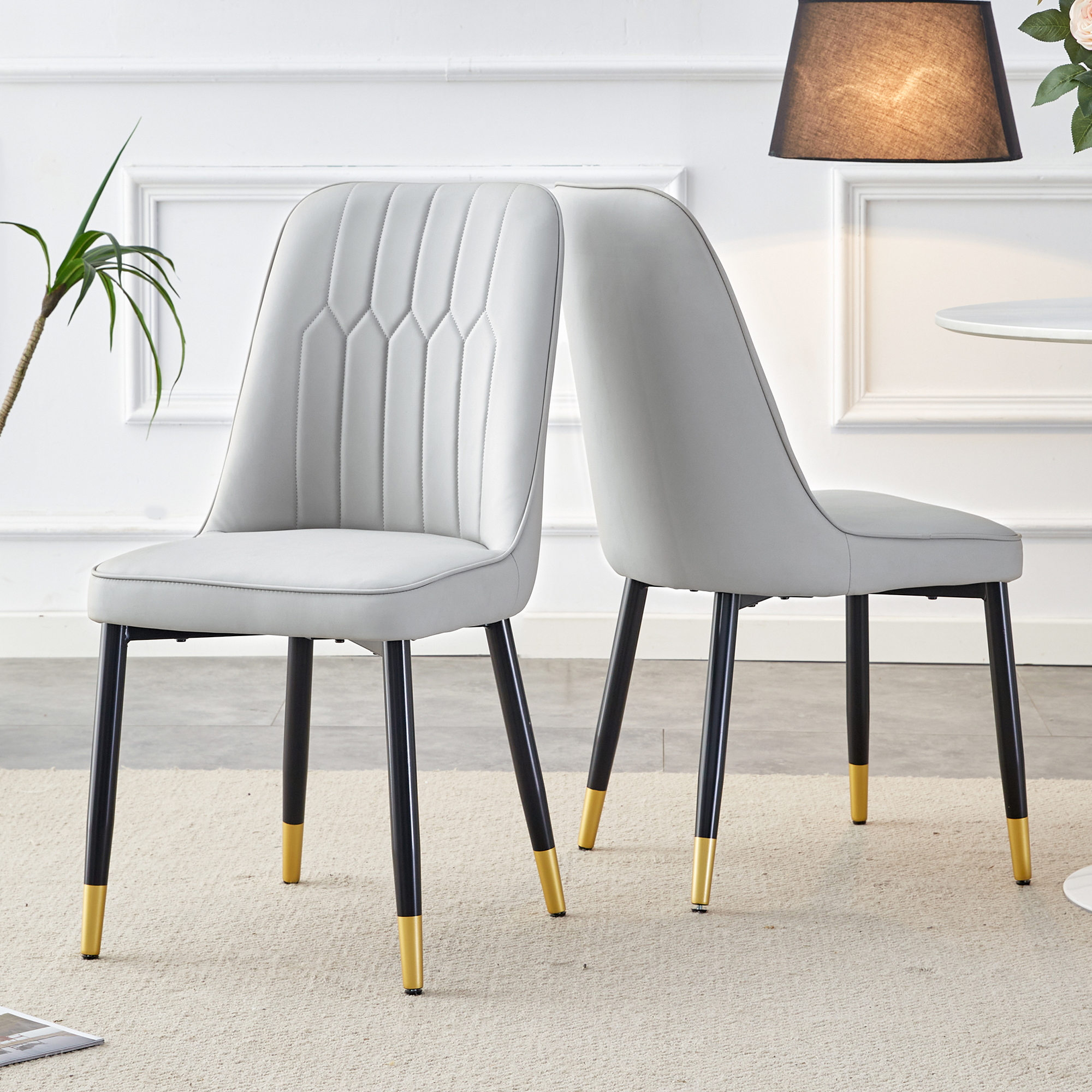Light Gray Dining Chairs And Living Room Chairs. PU Material And Metal Legs, Suitable For Kitchen, Living Room, And Dining Room, 2 Piece Set  Light Gray PU C-007