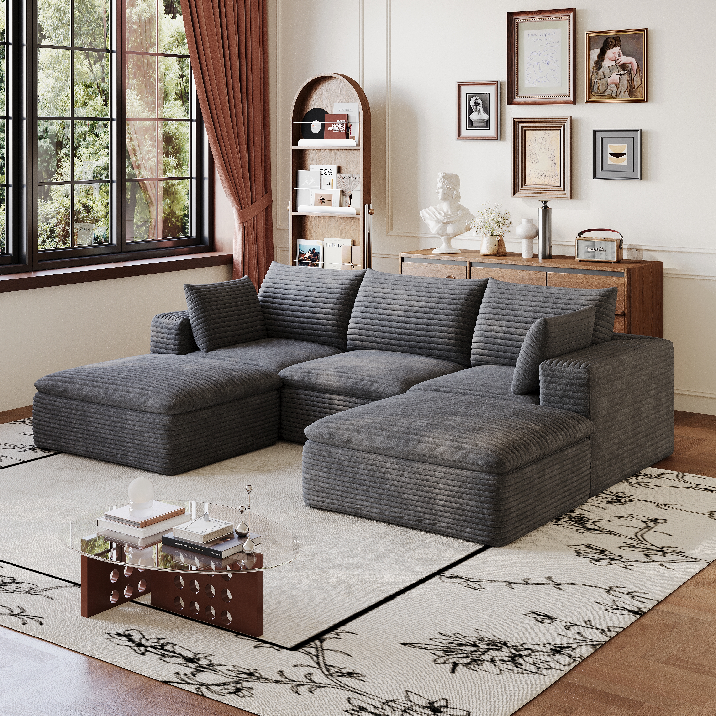 102  Cloud Sofa,Corduroy Fabric,Deep Seat Couches,Double-layer Design,Removable  Cushion,No Assembly, DIY Combination For Living Room, Bedroom,Conference Room ,Apartment,Dark Grey