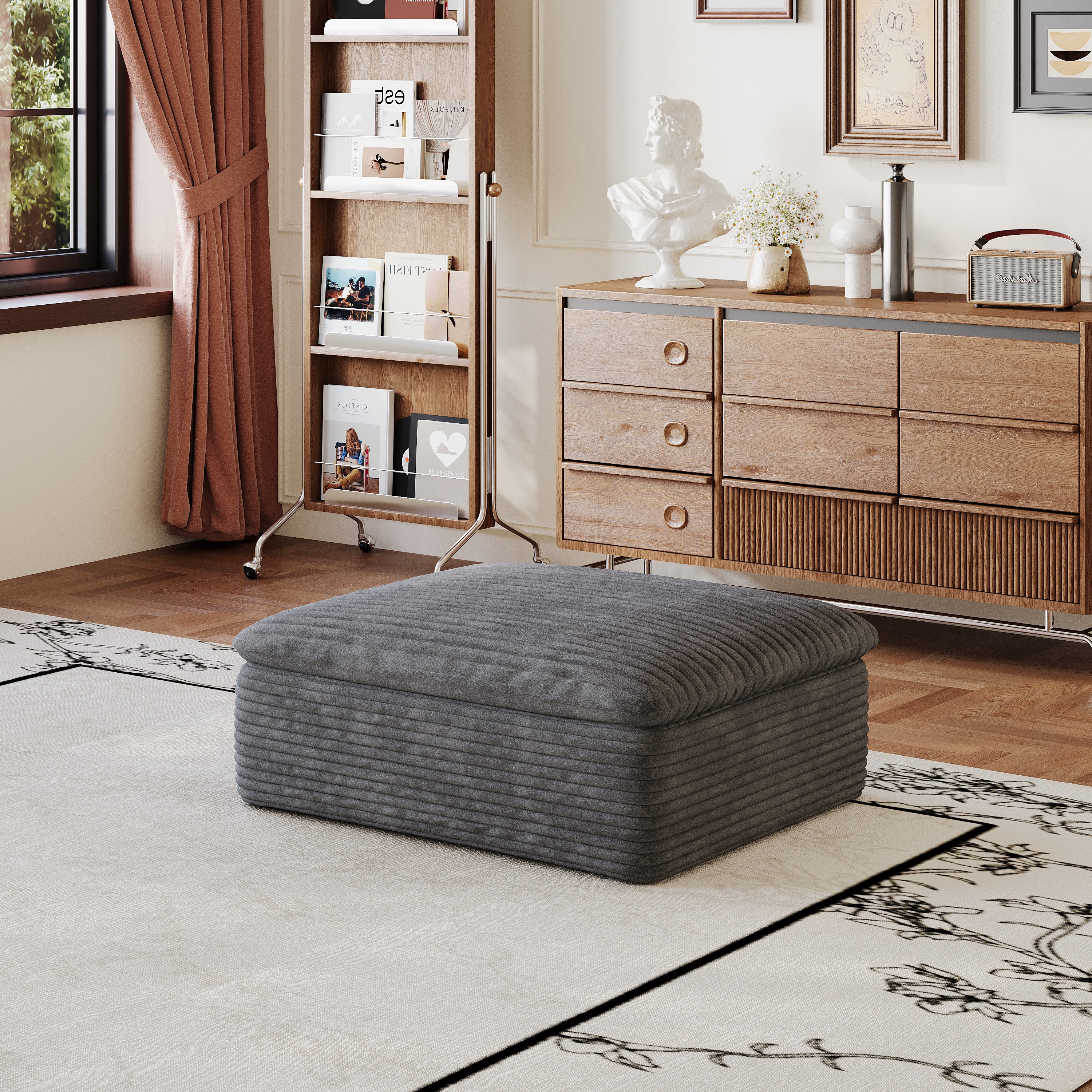1 Ottoman,Dark Grey