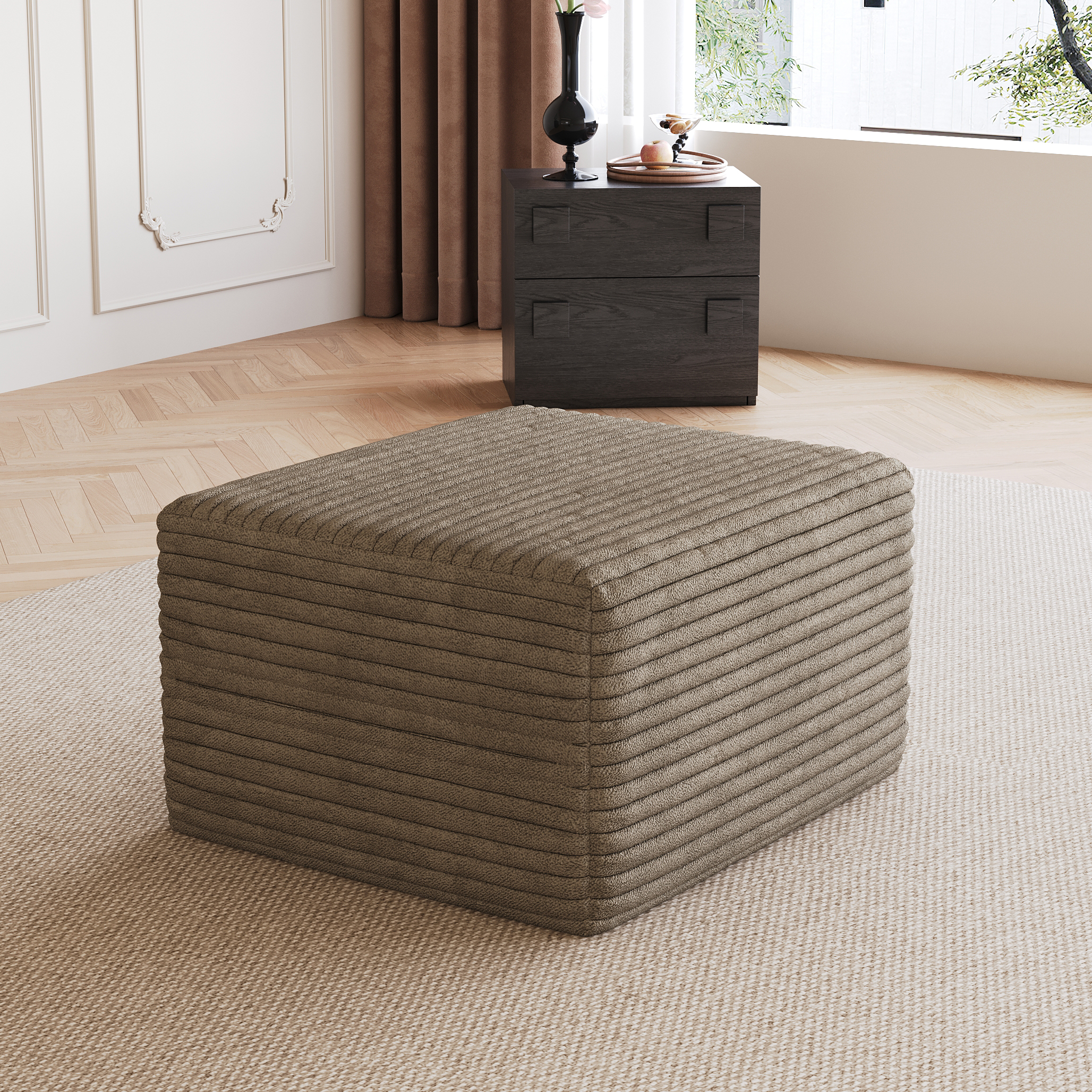 Sofa Ottoman ,No Assembly Required,Camel Plush Corduroy Fabric