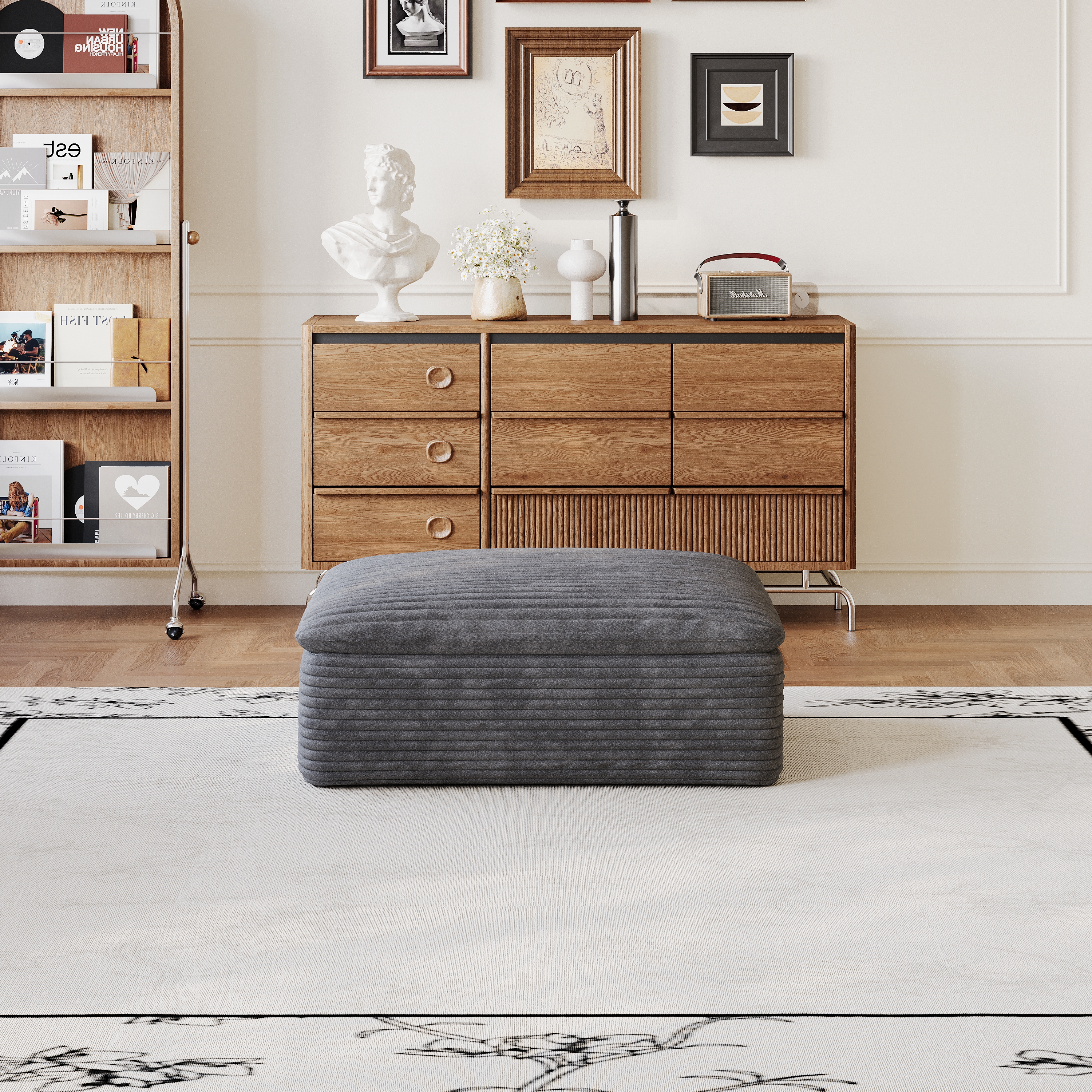 1 Ottoman,Dark Grey