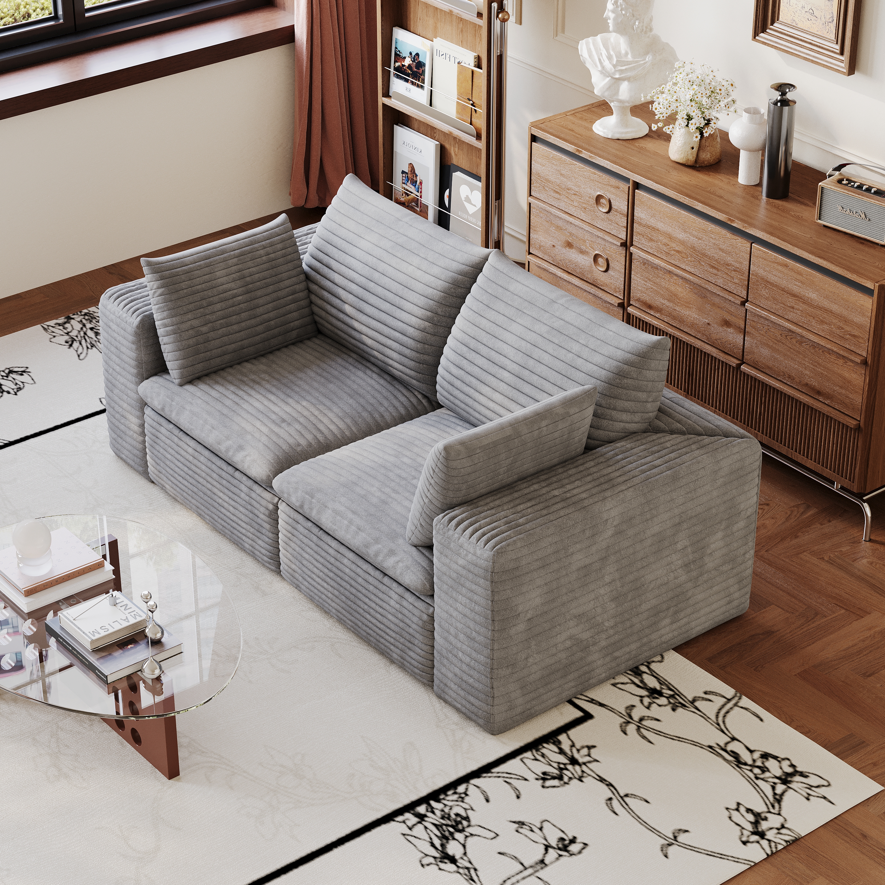 71  Cloud Sofa,Corduroy Fabric,Deep Seat Couches,Double-layer Design,Removable Cushion,No Assembly, DIY Combination For Living Room, Bedroom,Conference Room ,Apartment,Grey