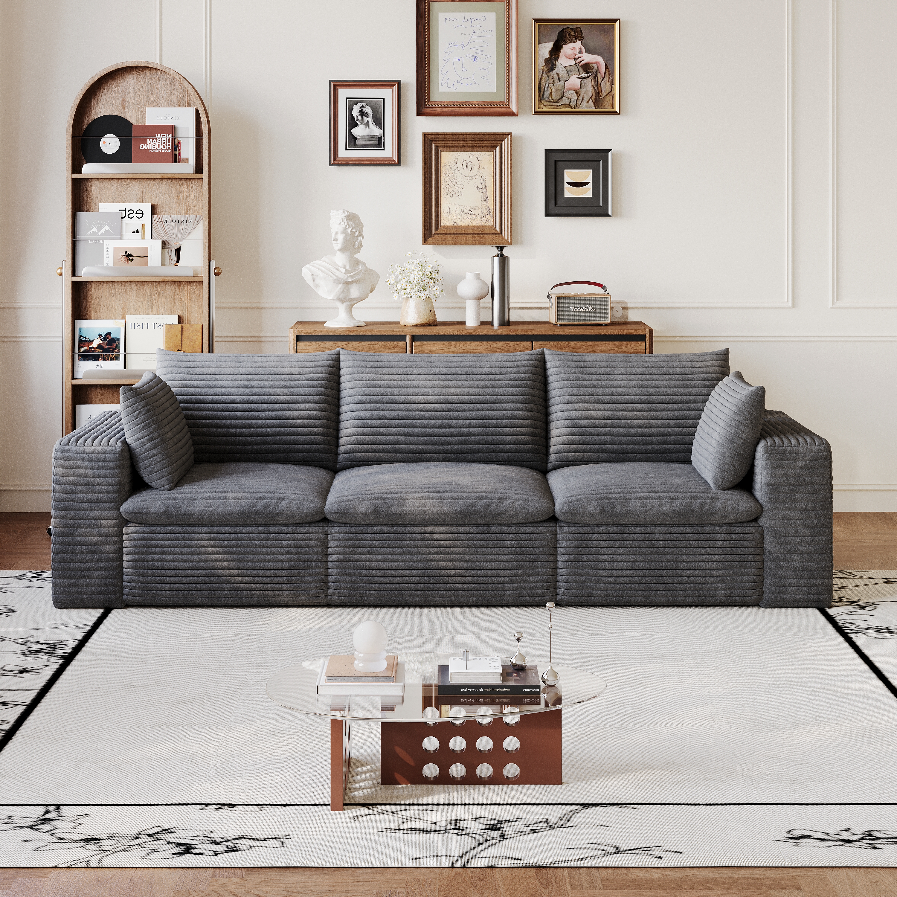 102  Cloud Sofa,Corduroy Fabric,Deep Seat Couches,Double-layer Design,Removable  Cushion,No Assembly, DIY Combination For Living Room, Bedroom,Conference Room ,Apartment,Dark Grey