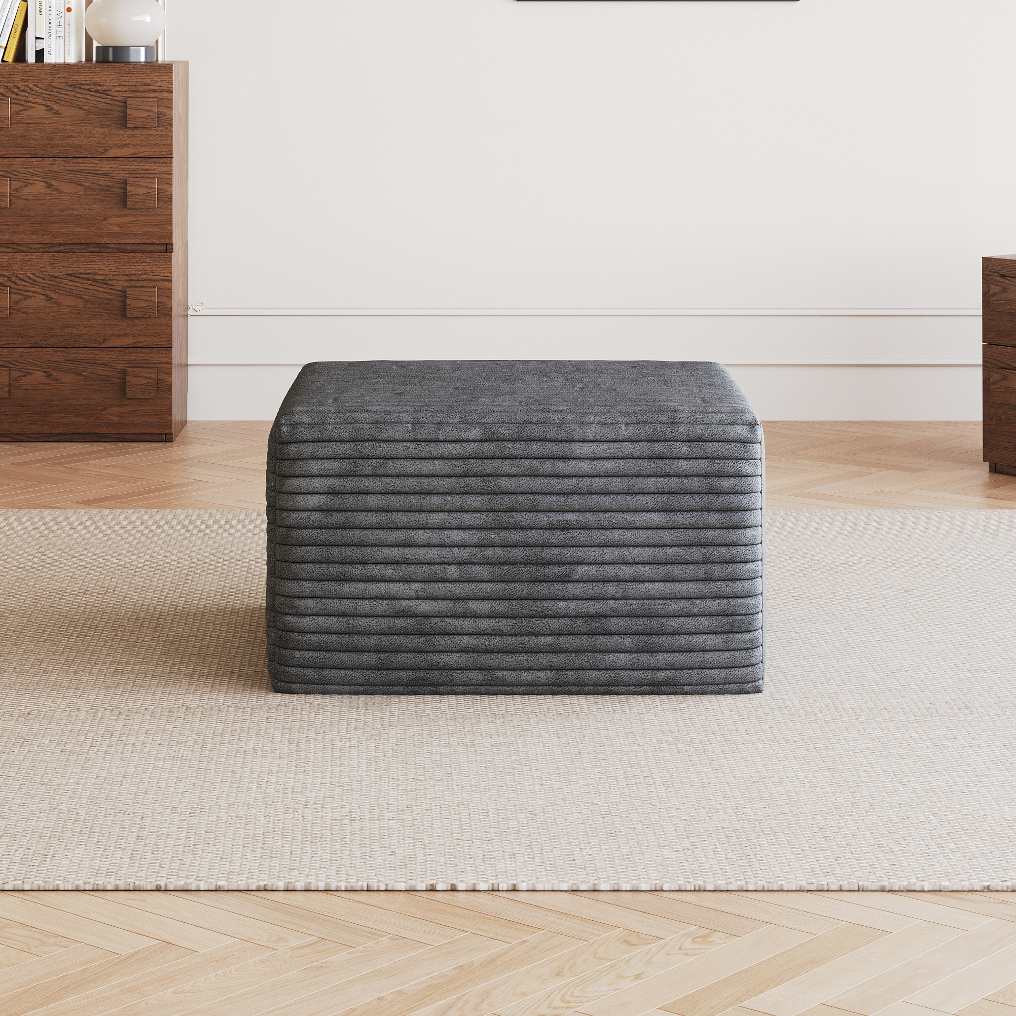 Sofa Ottoman ,No Assembly Required,Dark Grey Plush Corduroy Fabric