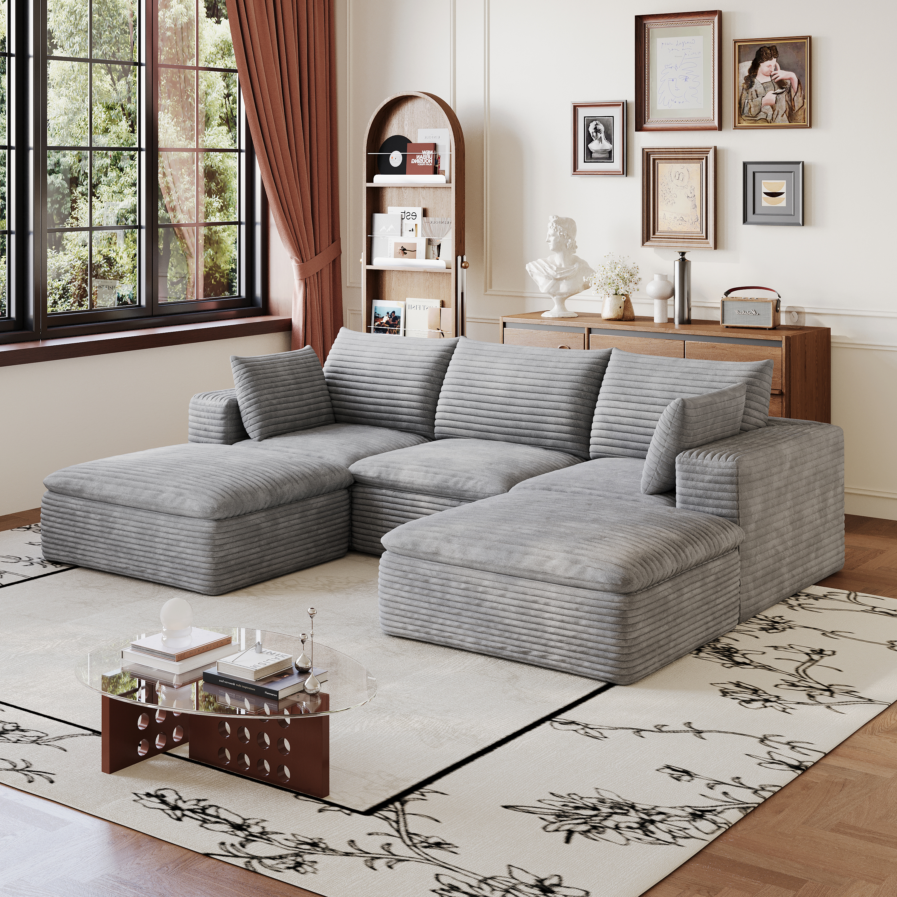 102  Cloud Sofa,Corduroy Fabric,Deep Seat Couches,Double-layer Design,Removable  Cushion,No Assembly, DIY Combination For Living Room, Bedroom,Conference Room ,Apartment,Grey
