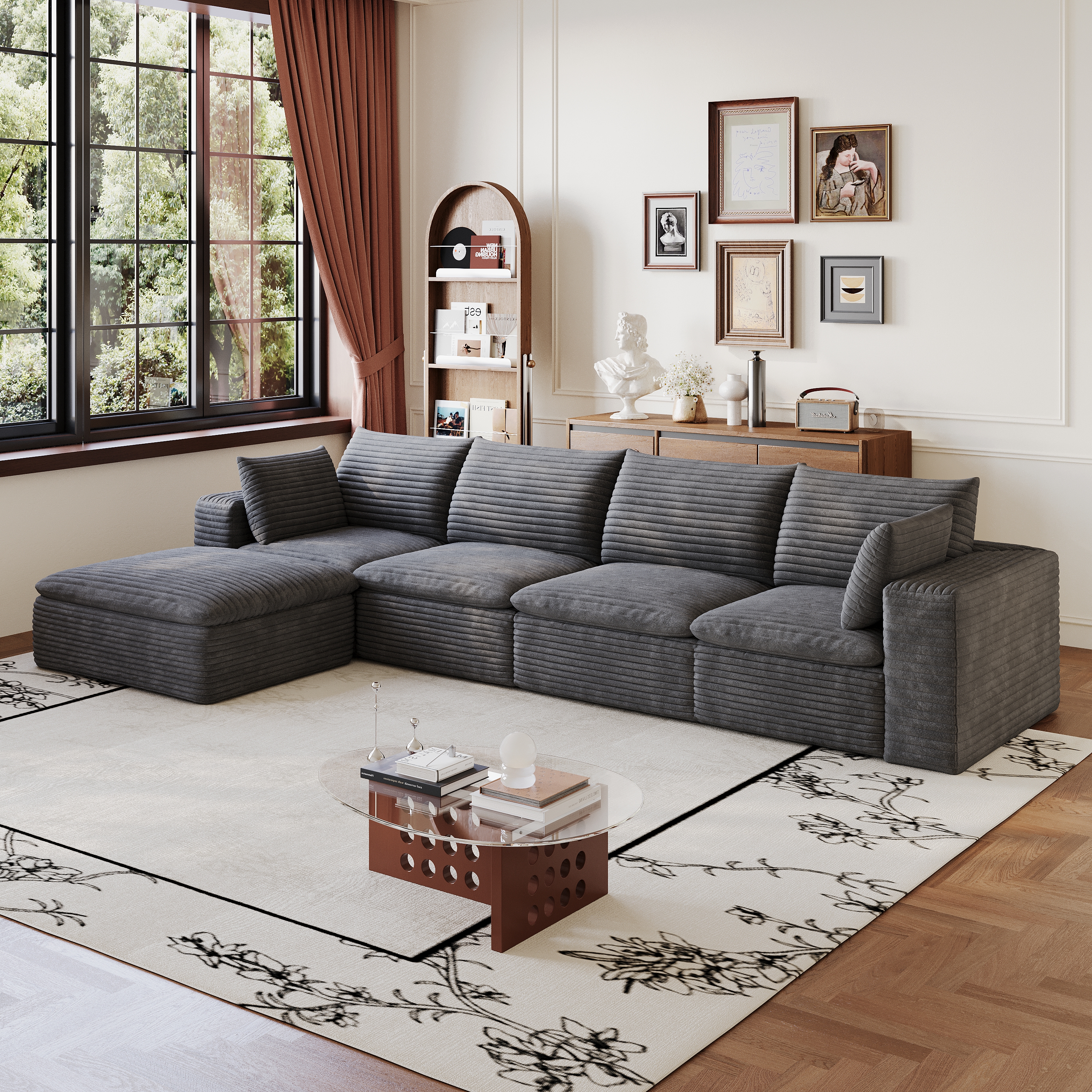 134  Cloud Sofa,Corduroy Fabric,Deep Seat Couches,Double-layer Design,Removable  Cushion,No Assembly, DIY Combination For Living Room, Bedroom,Conference Room ,Apartment,Dark Grey