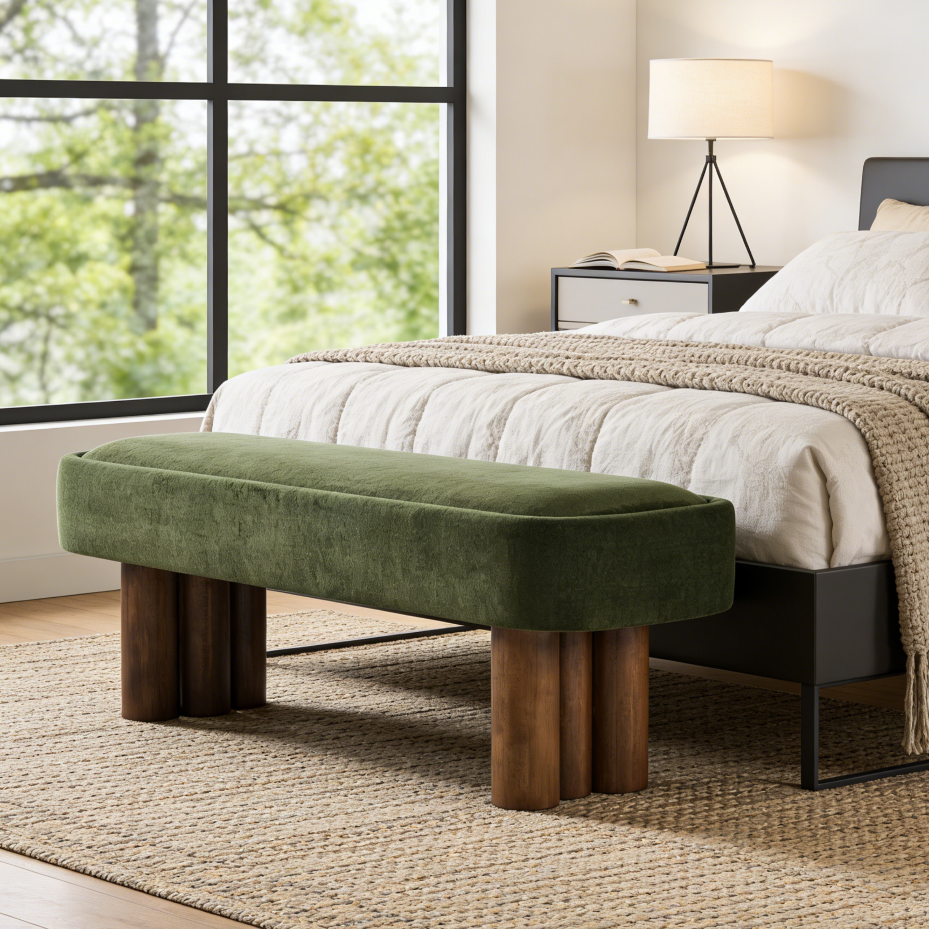 Indoor Green Fabric Dining Bench With Walnut Color Legs, 51.57 L Upholstered Seating For Kitchen, Dining Room And Living Space,250lbs Capacity