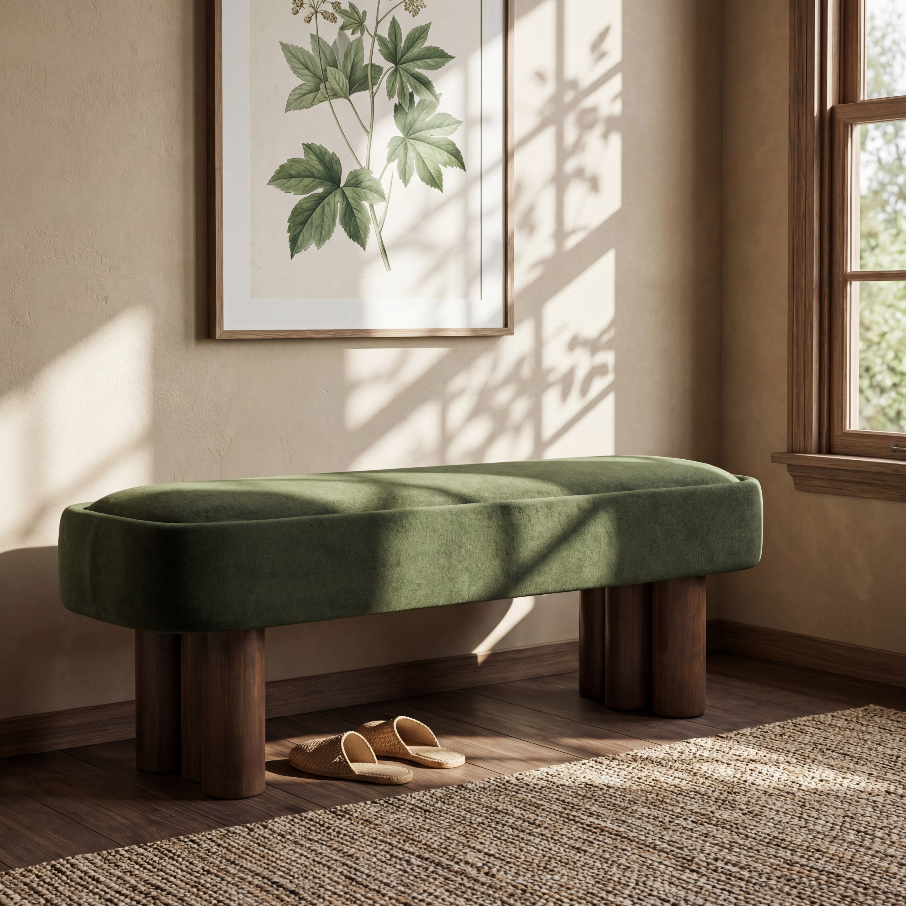 Green Fabric Dining Bench, picture 2 of 4