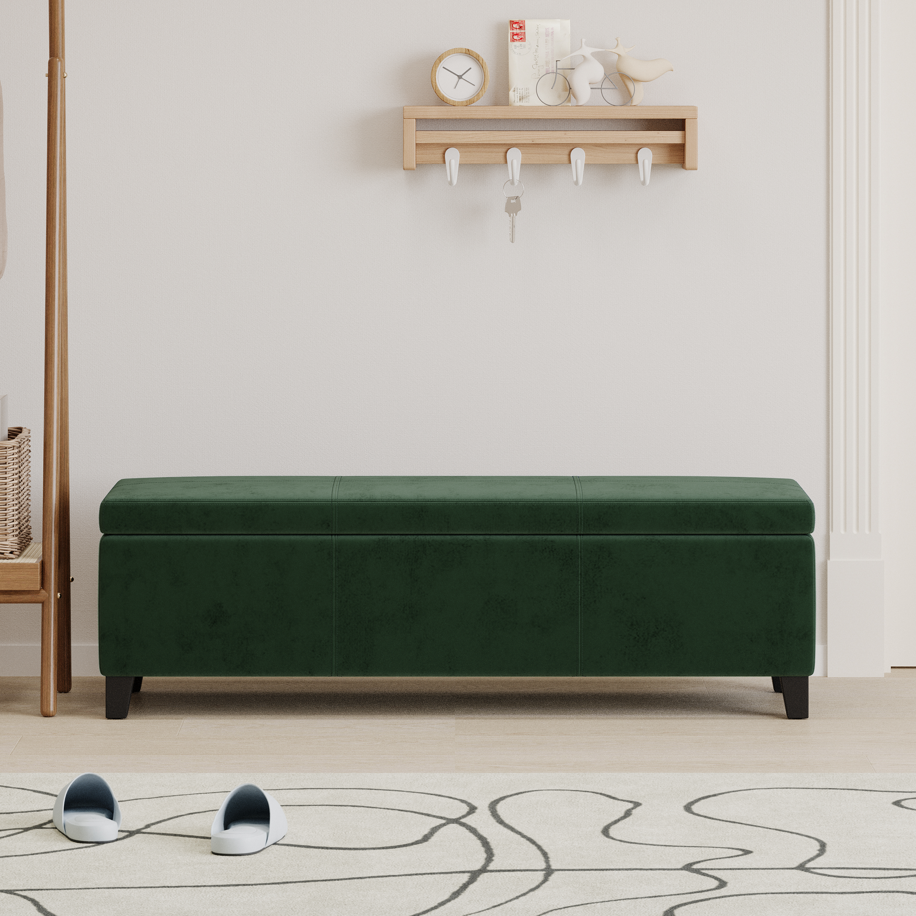 Indoor Forest Green Storage Ottoman Bench - 51.25 L Upholstered Entryway Bench With Hidden Storage, 300lbs Weight Capacity For Living Room, Bedroom & Hallway product image