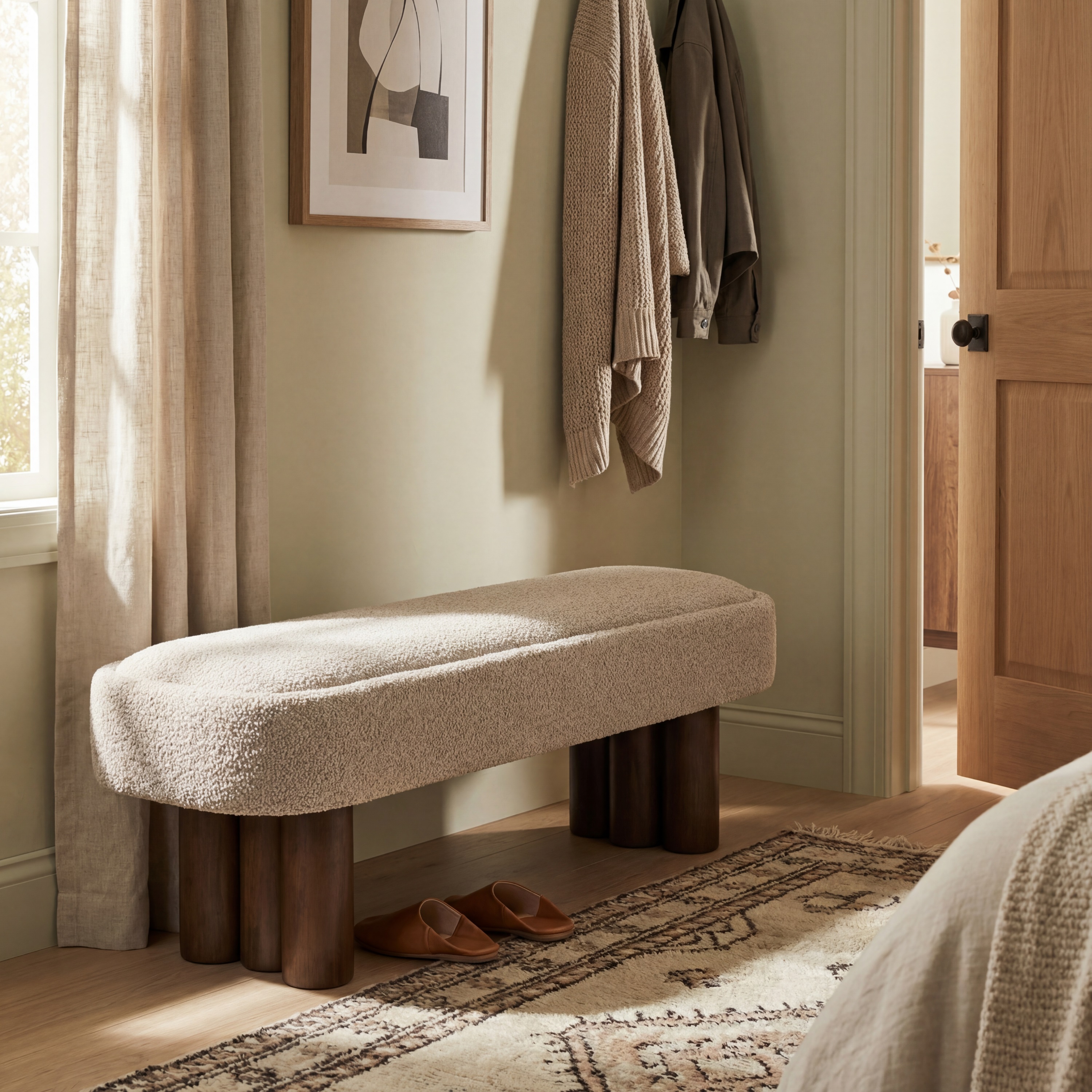 Khaki Boucle Dining Bench, picture 2 of 4