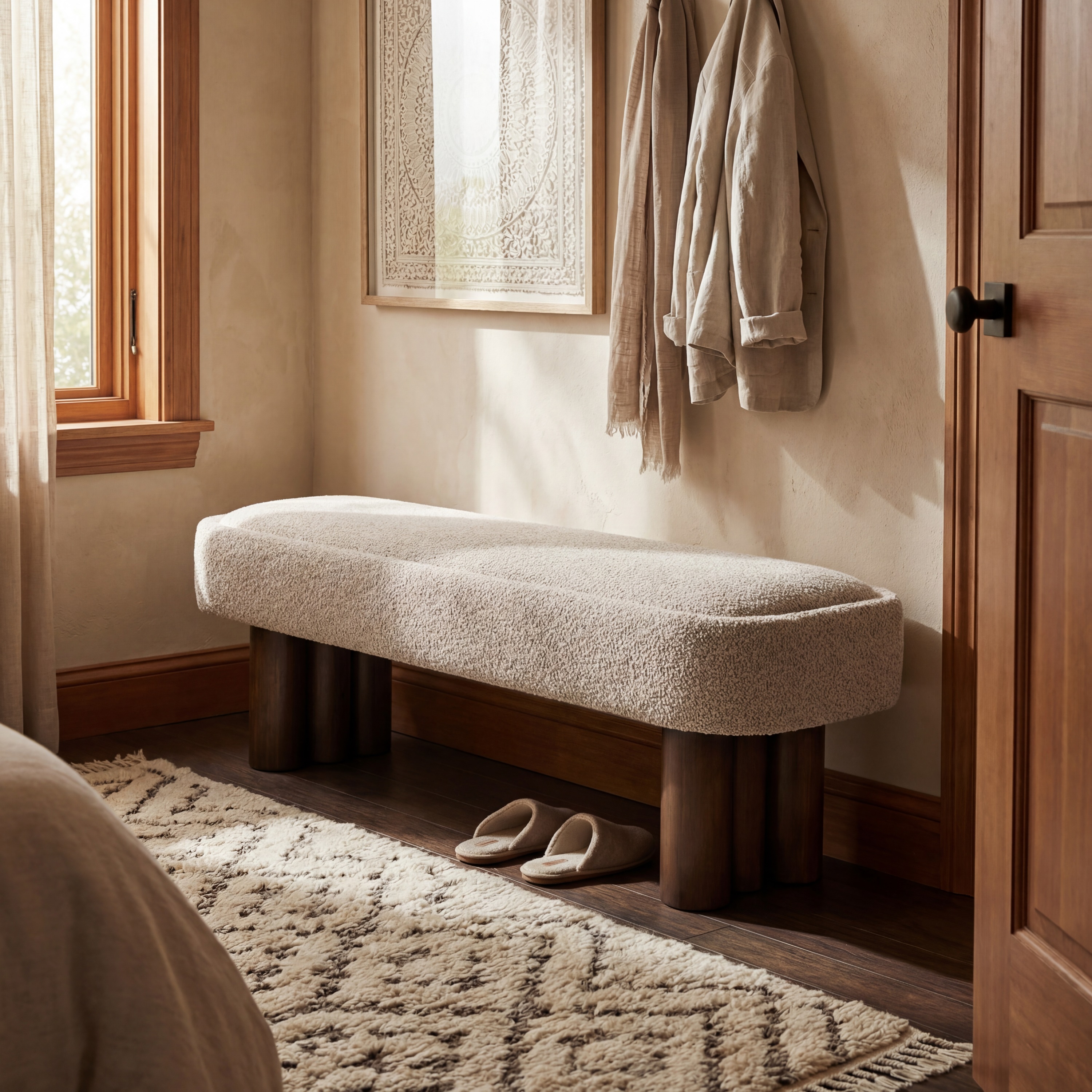Khaki Boucle Dining Bench, picture 3 of 4