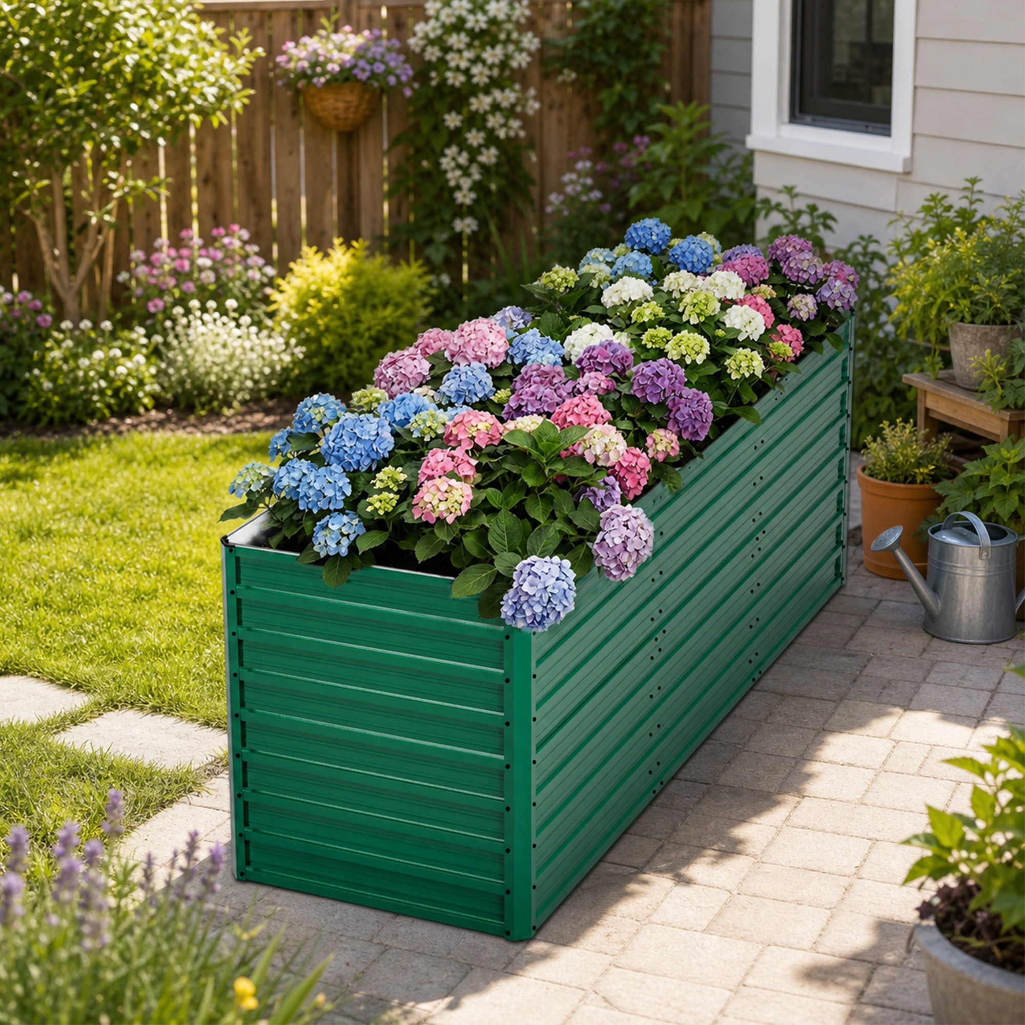 93.7  X 31.5  X 32.3  Raised Garden Bed Kit, 32  Ergonomic Height No Bending Metal Planter Box, Open-Ended Base For Drainage, 8 Reinforcing Rods, Rustproof Steel  Easy Assembly