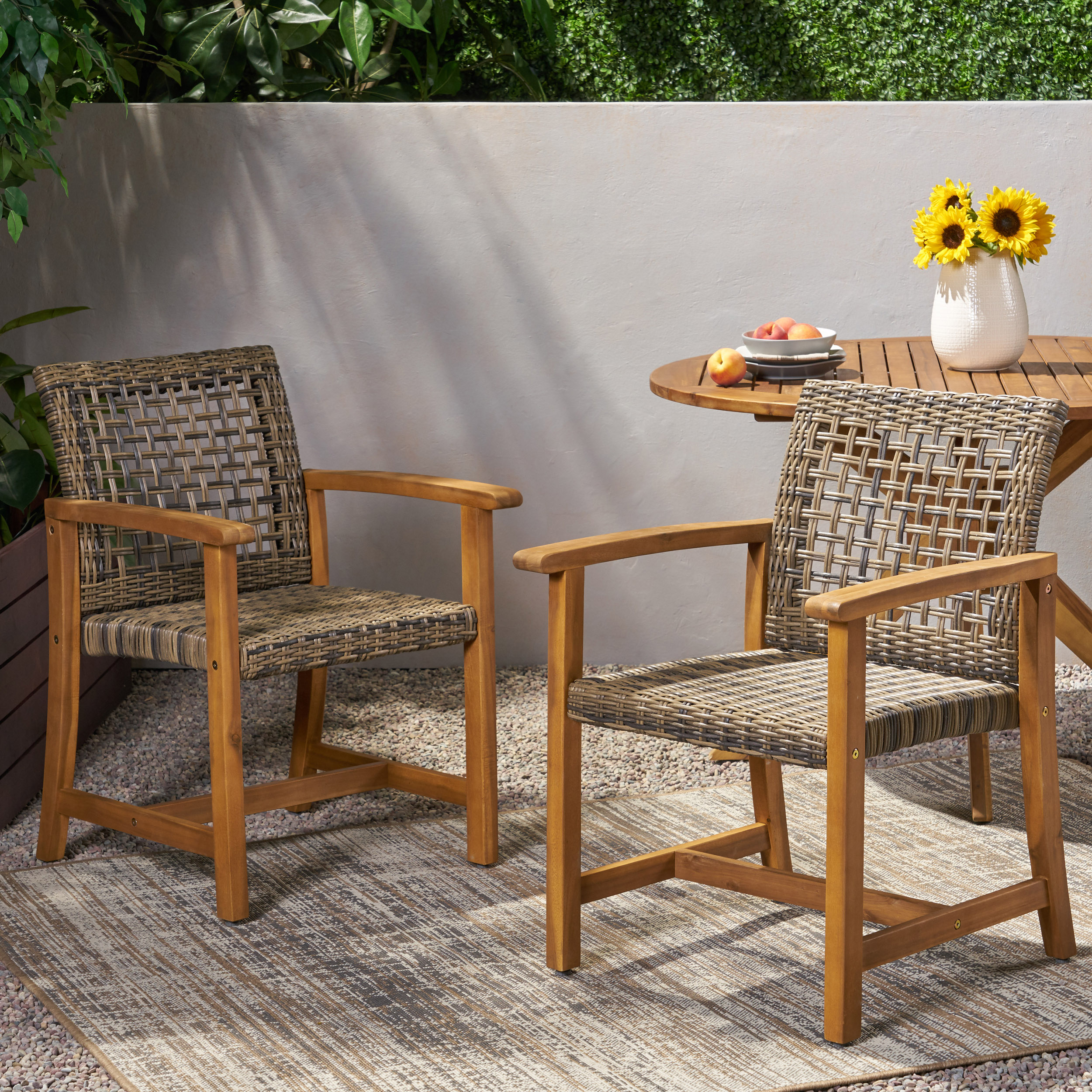 HAMPTON WOOD AND WICKER DINING CHAIR  SET OF 2