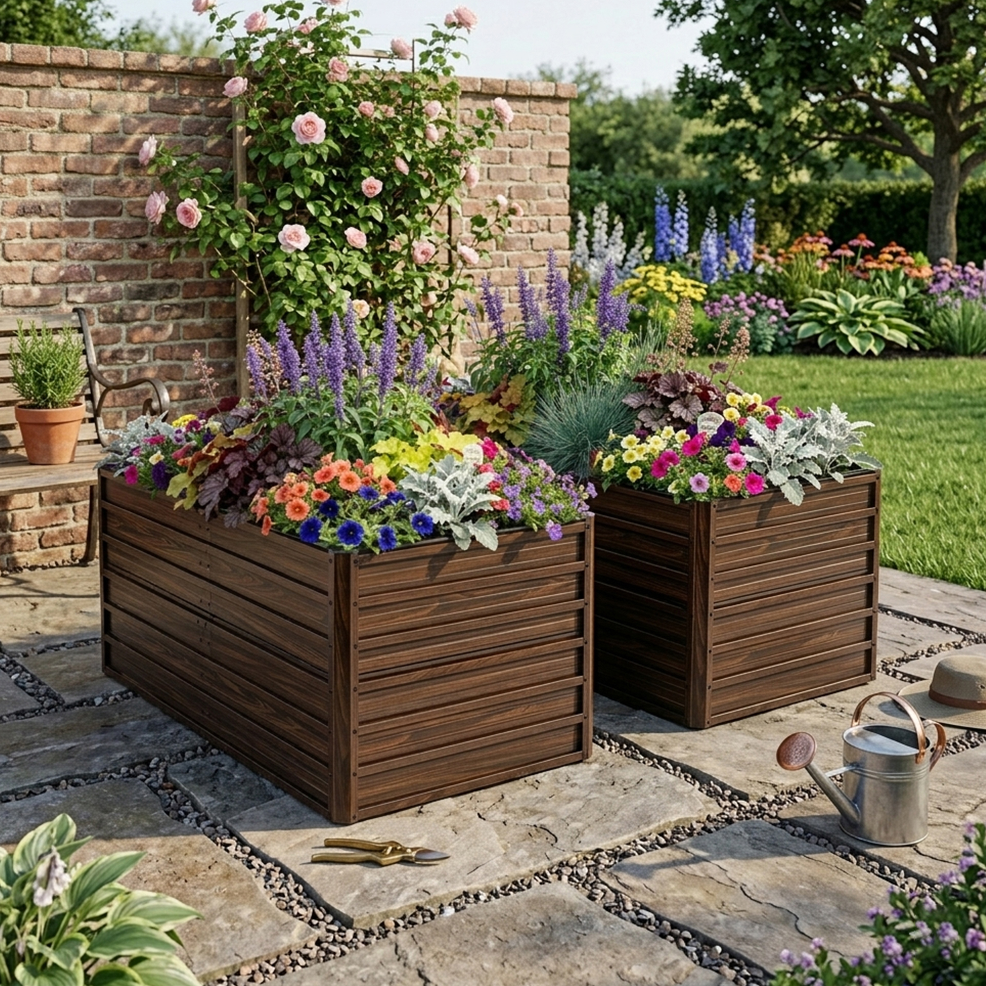 2-Pack 74.6 X35.4 X25  Raised Garden Bed Kit, Metal Elevated Planter Box, Open Drainage Base, 8 Reinforcing Rods, Rustproof Steel With Safety Edging  Easy Assembly For Vegetables, Flowers, Herbs