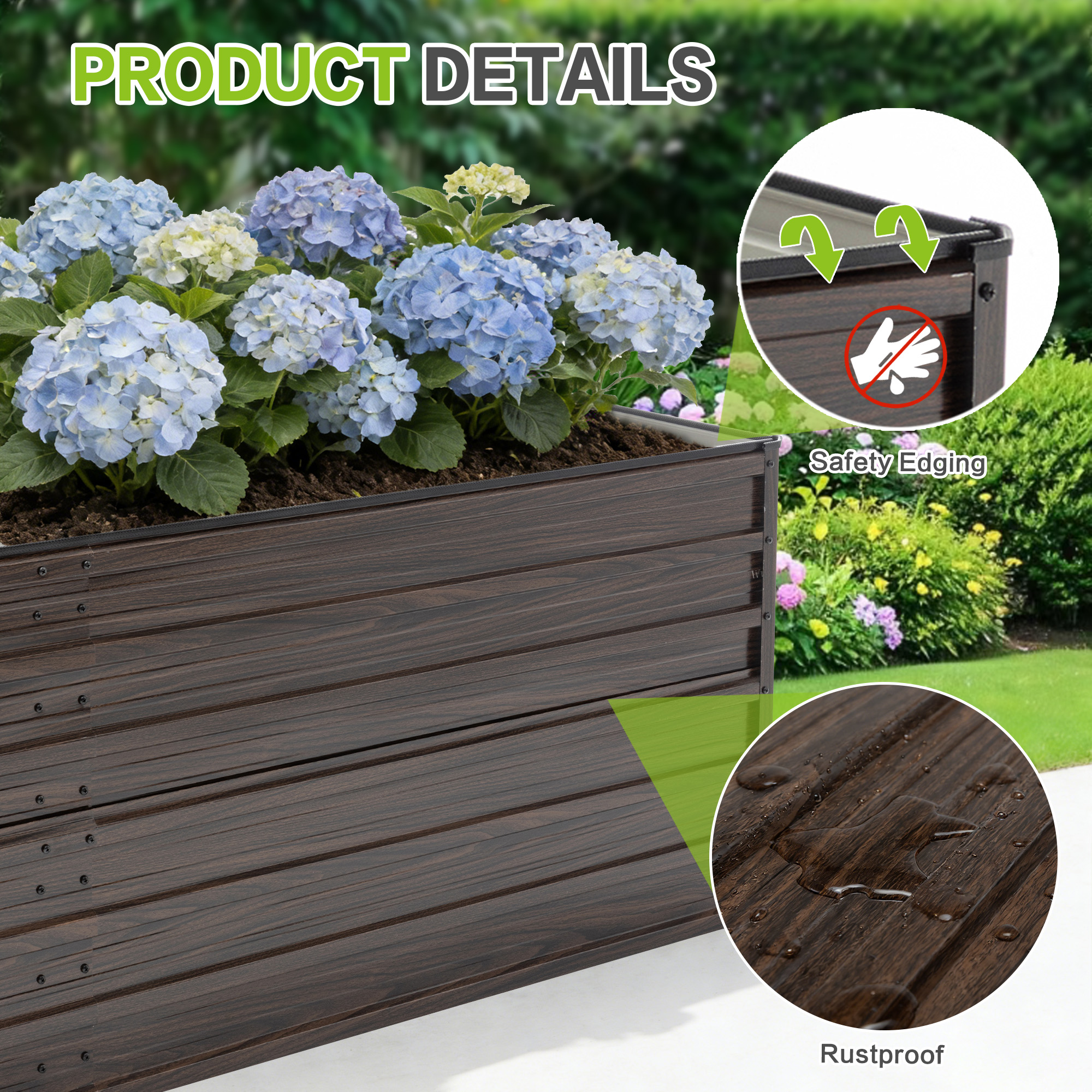 Woodgrain Aesthetic & Metal Strength 8x4x2FT Galvanized Raised Garden Bed Kit - Large Outdoor Planter Box For Veggies, Fruits, Herbs