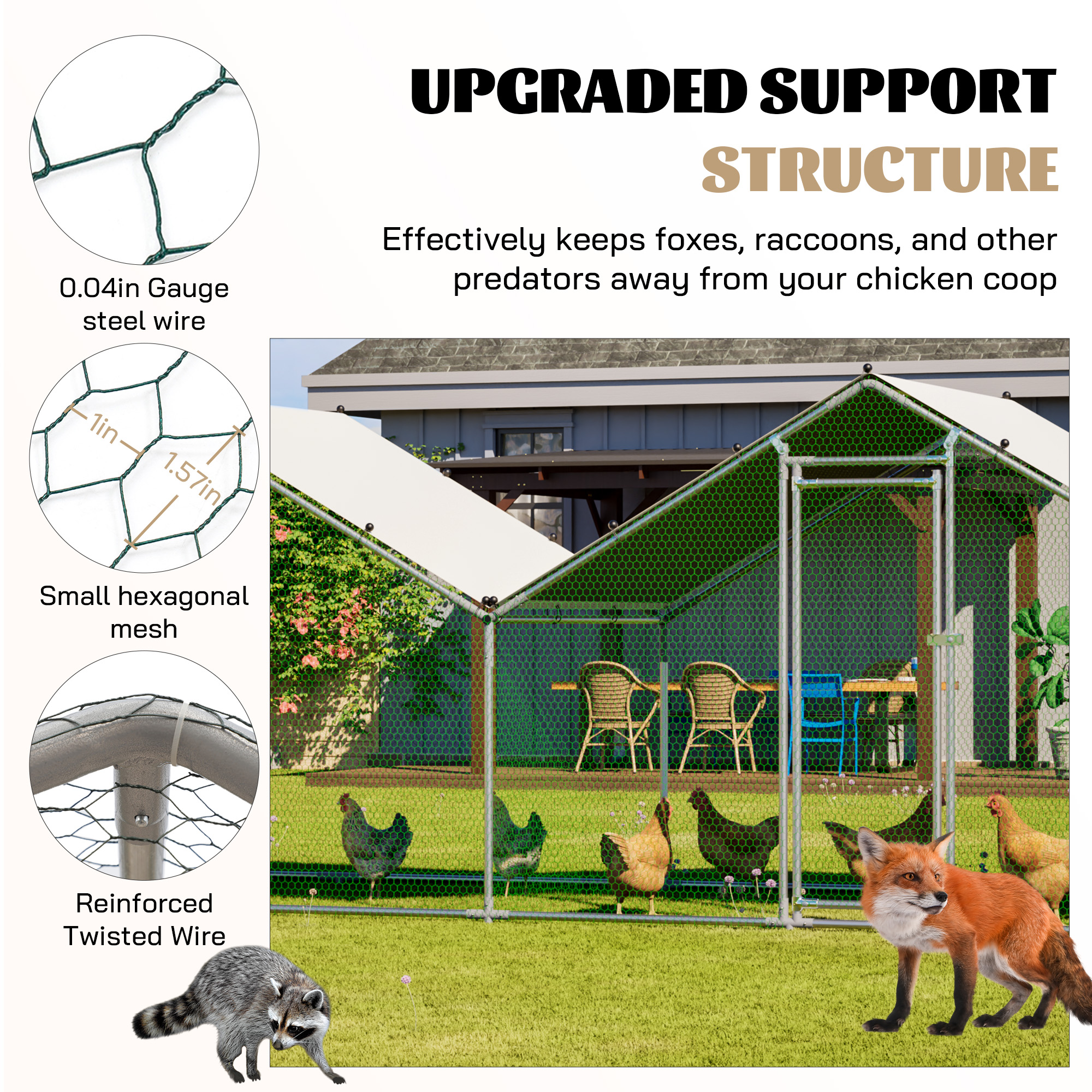 6 X20 Walk-In Chicken Coop, Double Peak Metal Poultry Cage With Weatherproof Roof, Small Hex Mesh & Reinforced Wire, Dual-Zone Design For -Grey — image 1