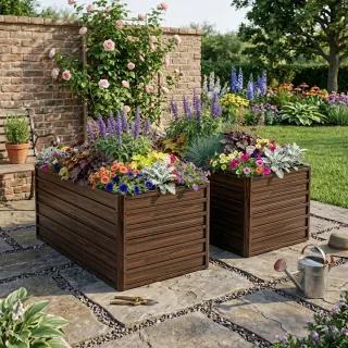 2-Pack 74.6in X35.4inx25in Raised Garden Bed Kit, Metal Elevated Planter Box, Open Drainage Base, 8 Reinforcing Rods, Rustproof Steel With Safety Edging -Easy Assembly For Vegetabl