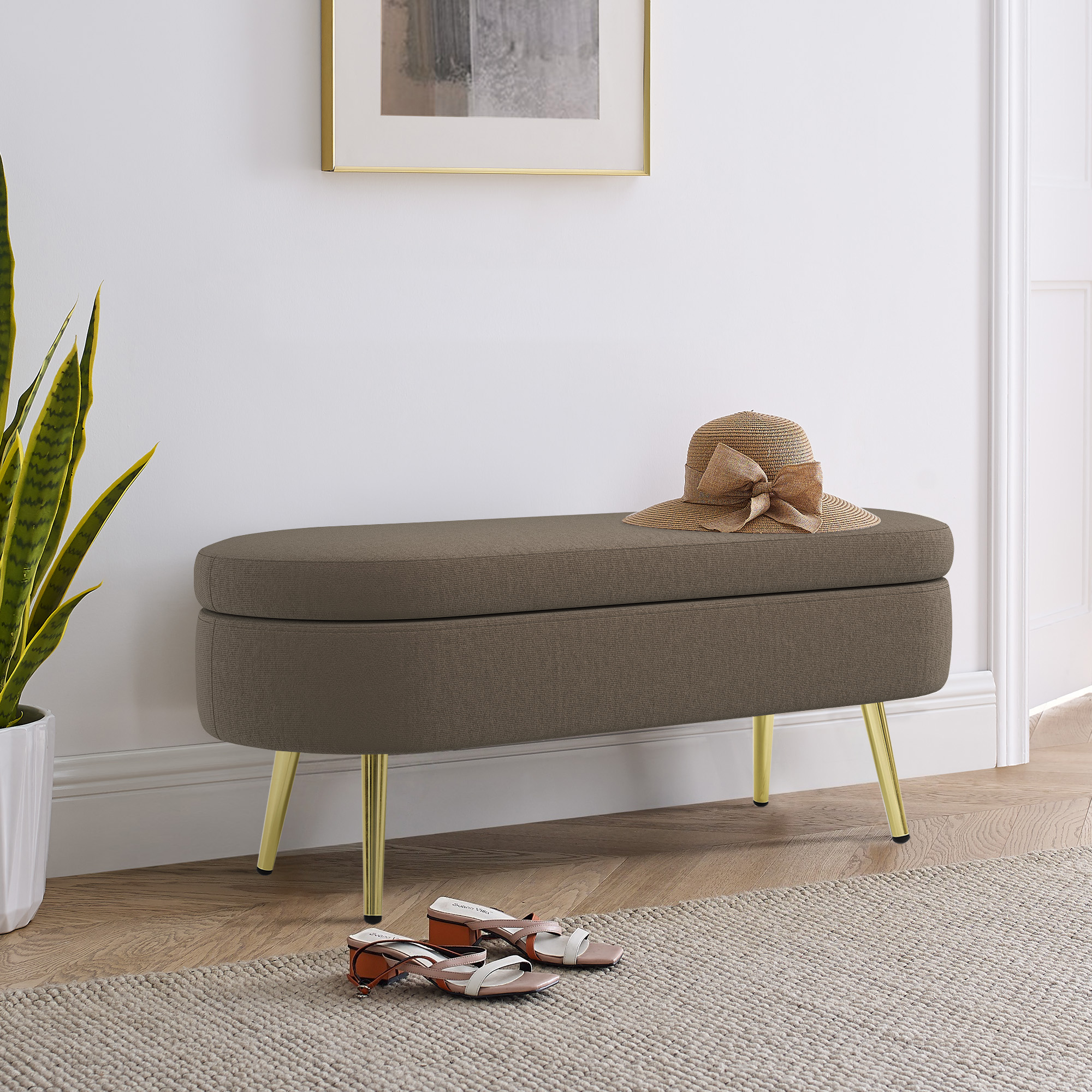Oval Storage Ottoman Bench