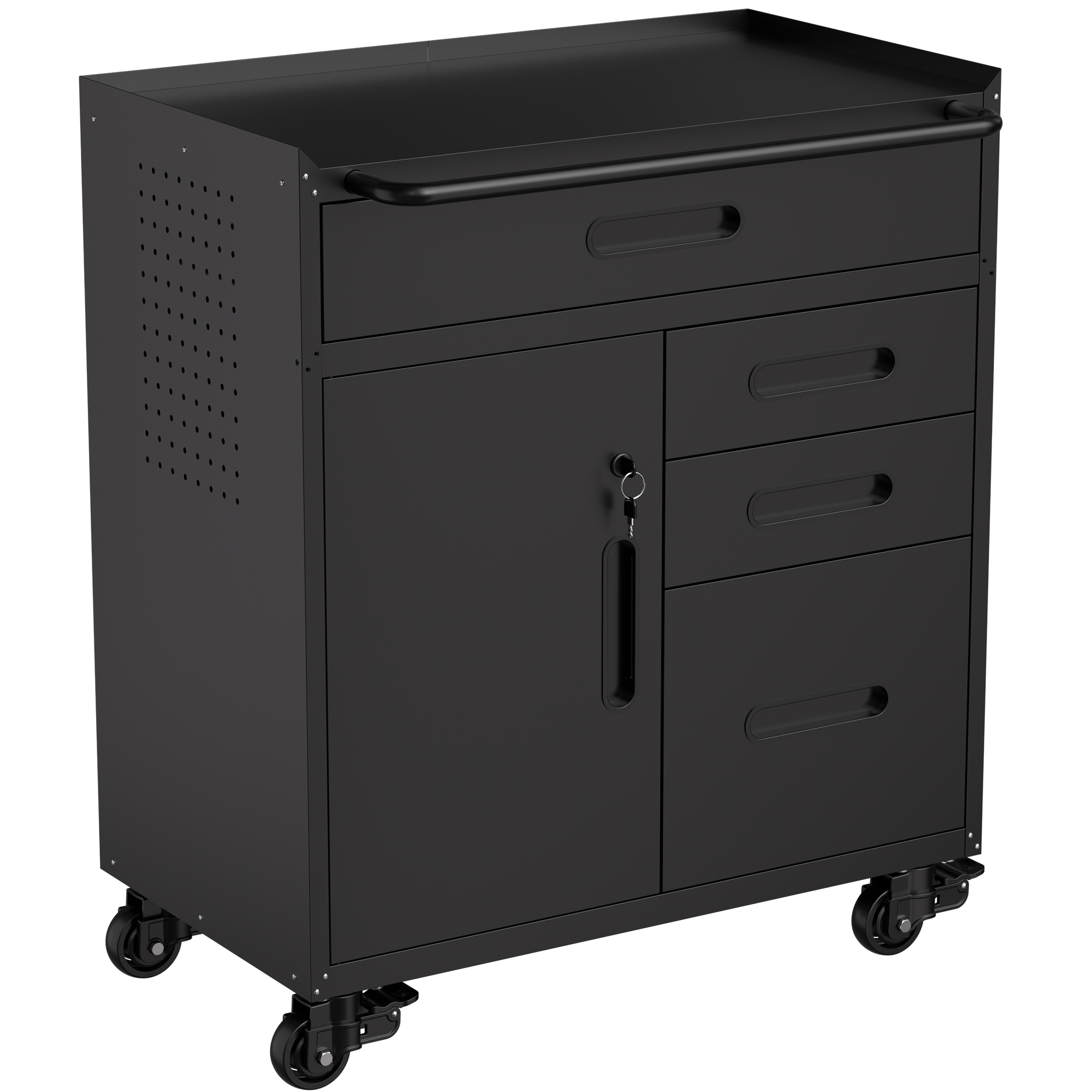 34.3  Mobile Tool Storage Cabinet - Garage Organizer With Lockable Compartment & 4 Drawers, Rolling Steel Chest For Workshop And Home Garage