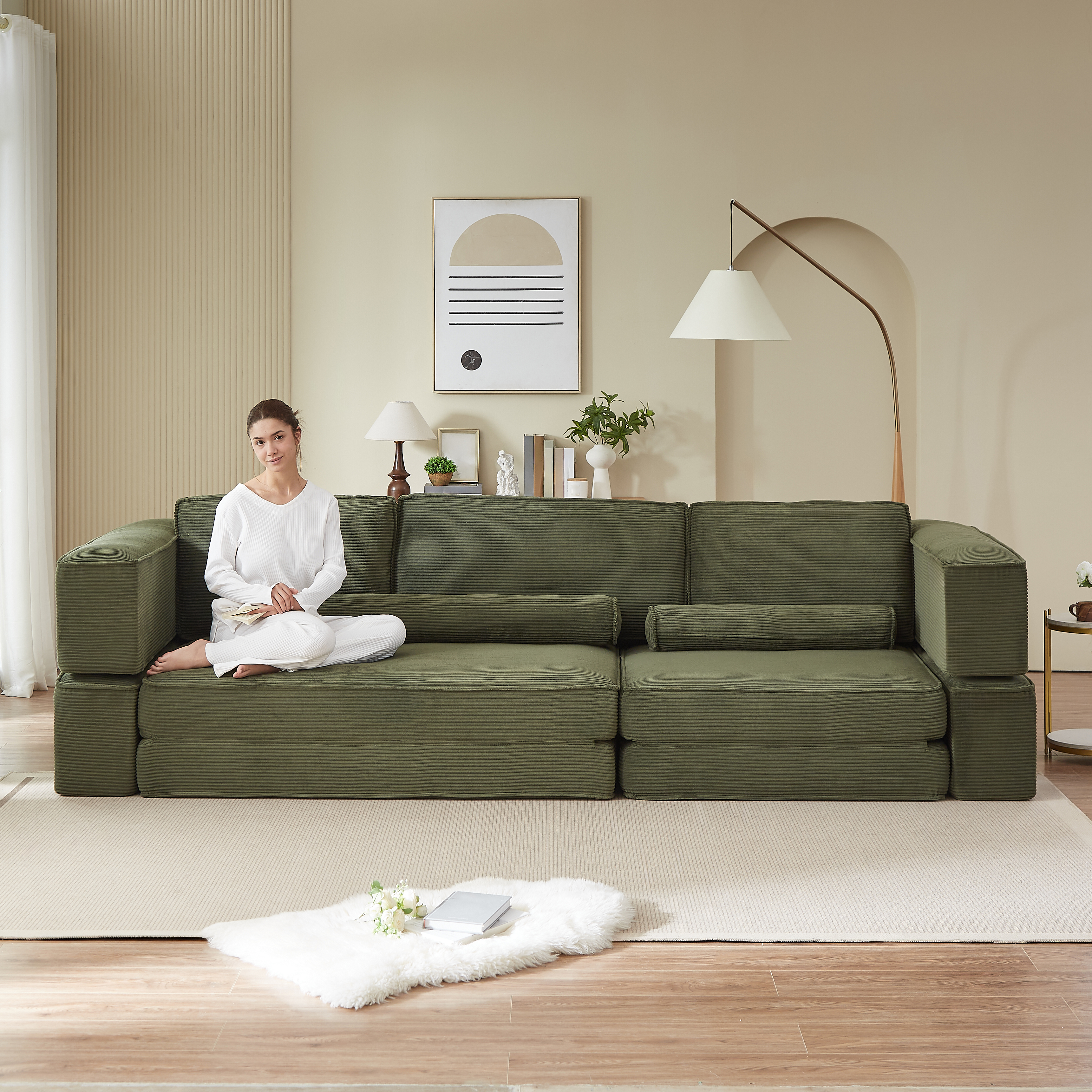 Large Modern Corduroy Sofa Can Be Freely Combined, Suitable For Living Room, Parent-child Castle, Building Block Sofa