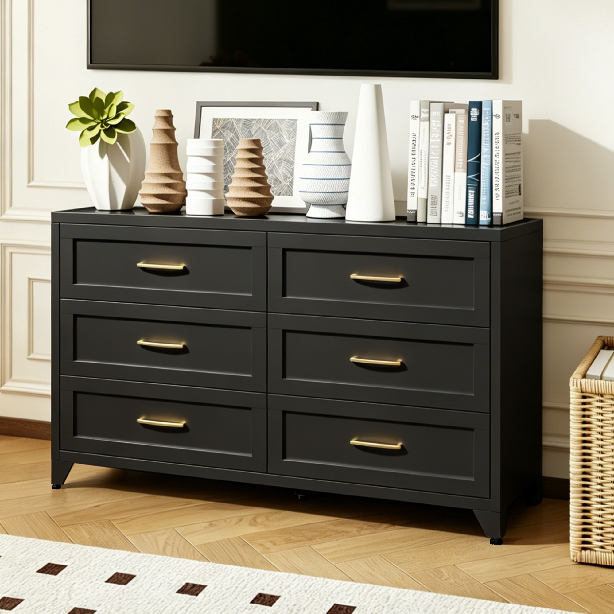 6 Drawer Dresser For Bedroom, Modern Metal Storage Chest With Smooth-Glide Drawers, Space-Saving Storage Cabinet For Closet, Hallway, Entryway, Eco-Friendly Black Steel Dresser For Small Spaces