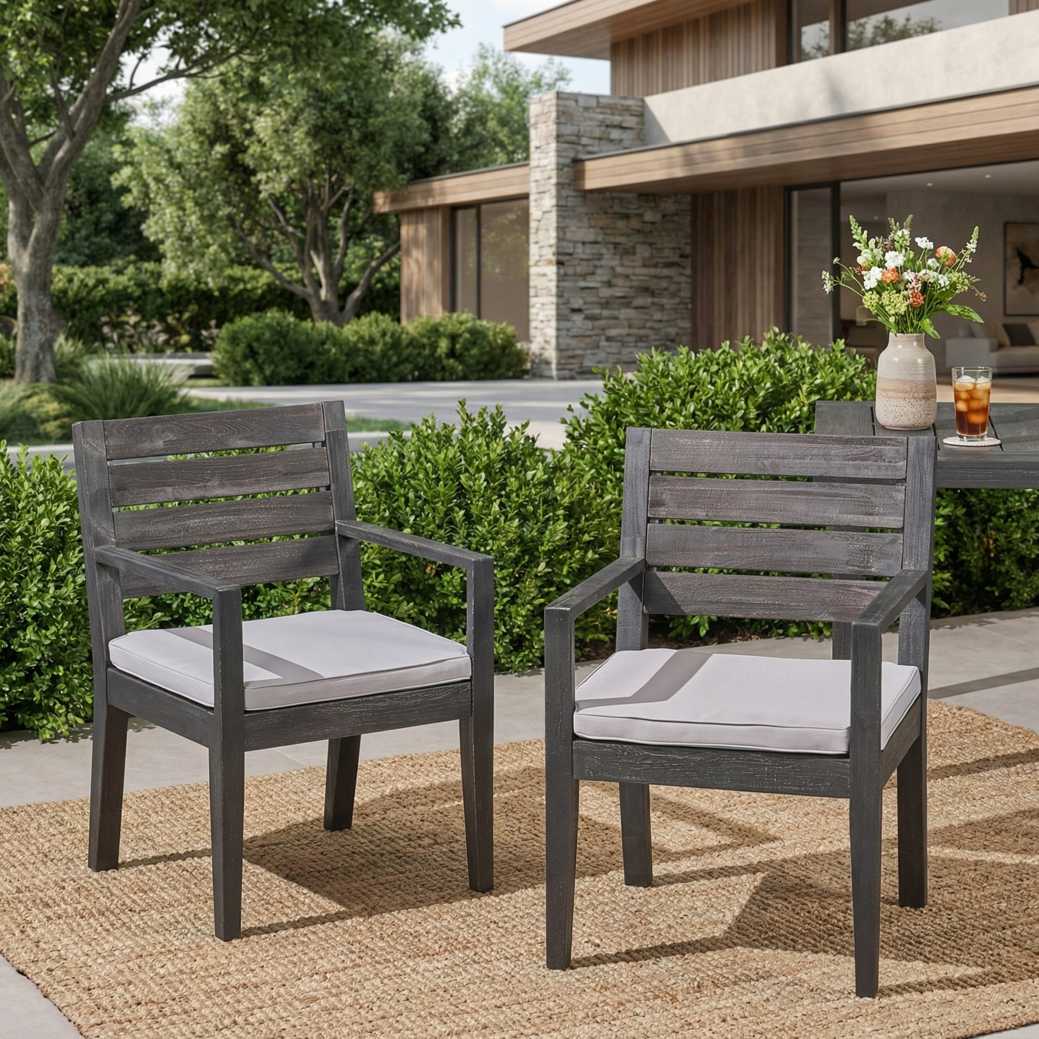 Acacia Wood Outdoor Dining Chair Set, picture 3 of 4
