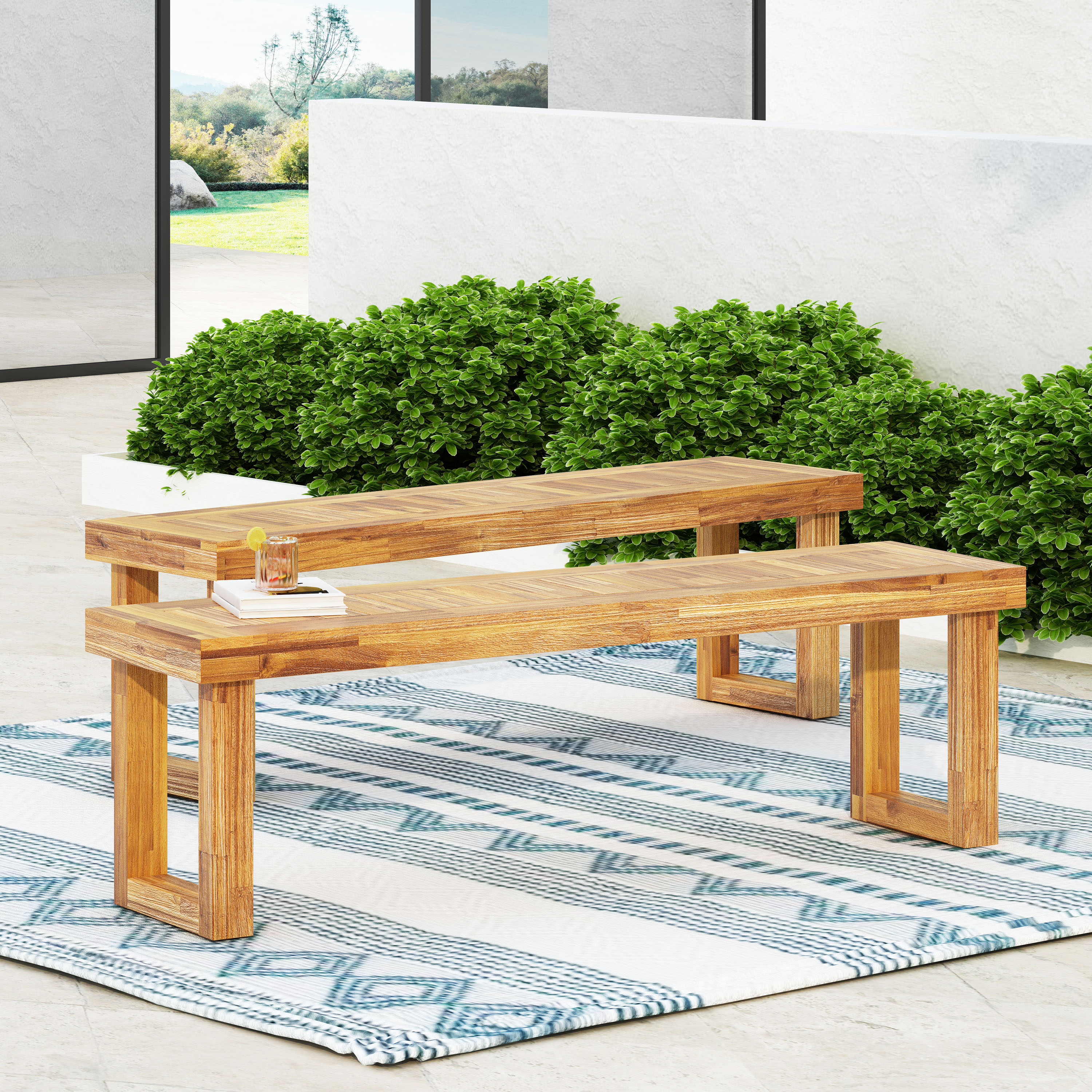 Acacia Wood Outdoor Bench, picture 2 of 5